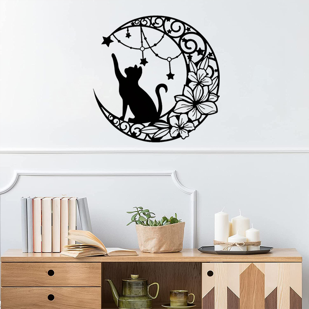 Arte de Pared en Metal Negro con Gato Gótico - Decoraciones de Halloween Vintage — imagen 4