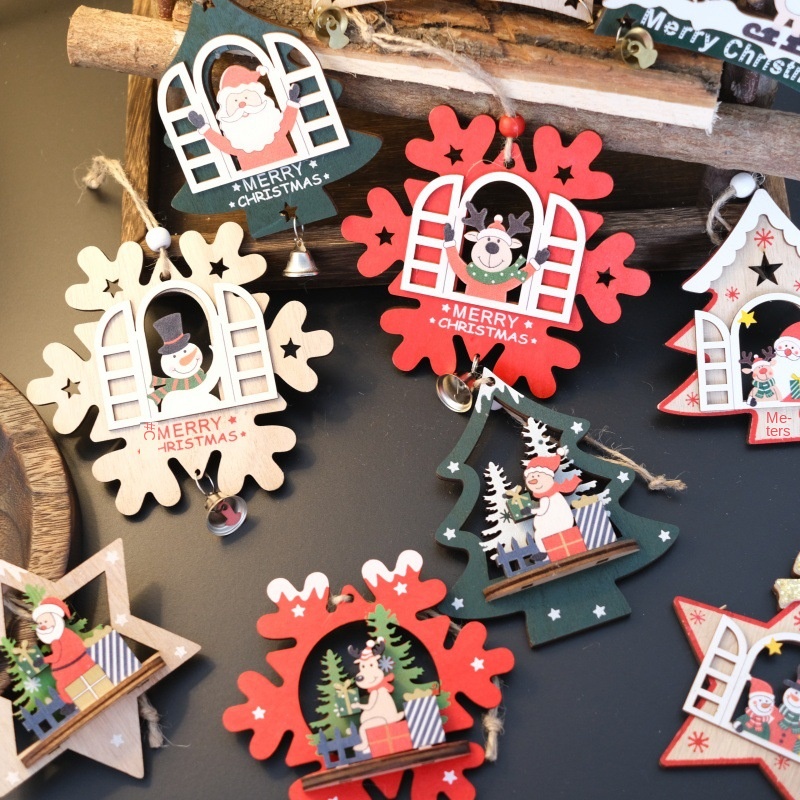 Christmas Multi-Layer Hollow Wooden Deer Snowman Ornament for Tree Decorations — image 2