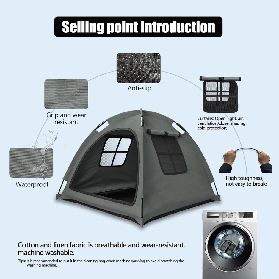 Open Pet Tent For Cats Dogs, Calming Hideaway Soothing Den, Ventilated Mesh, Ripstop Oxford, Tip-proof. No Tools, Washable — image 4