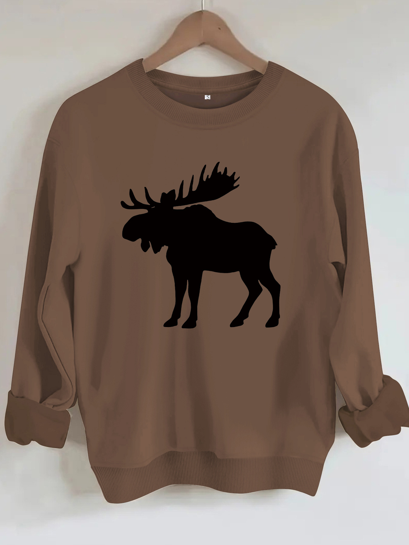 Deer head print round neck fleece hoodie — image 9