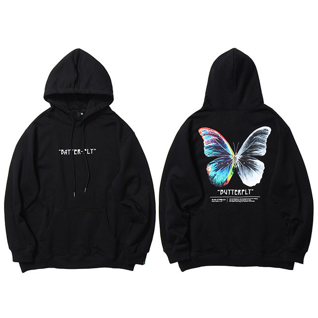 Men's Hip Hop Streetwear Harajuku Colorful Butterfly Print Long Sleeve Pullover Hoodie — image 4