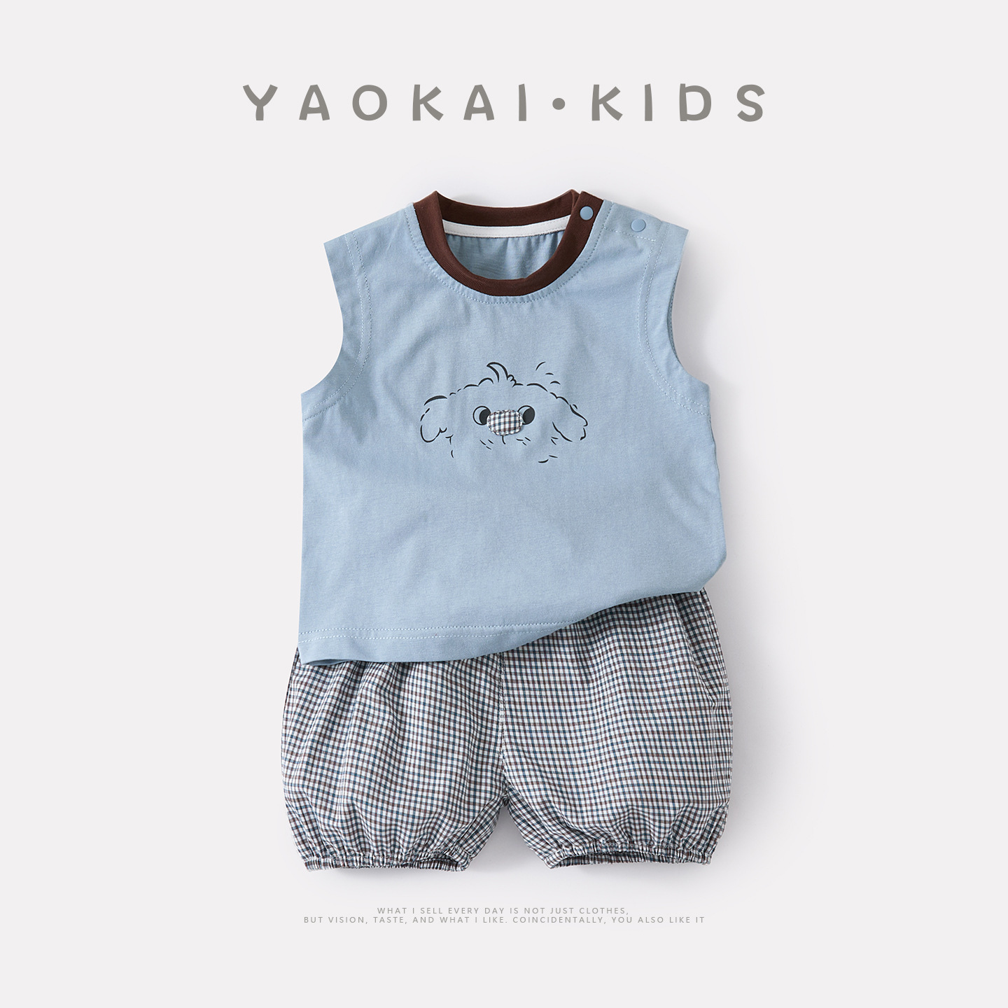 Baby Cartoon Dog Outfit Set Printed Vest and Checkered Shorts Two-Piece Set — image 3