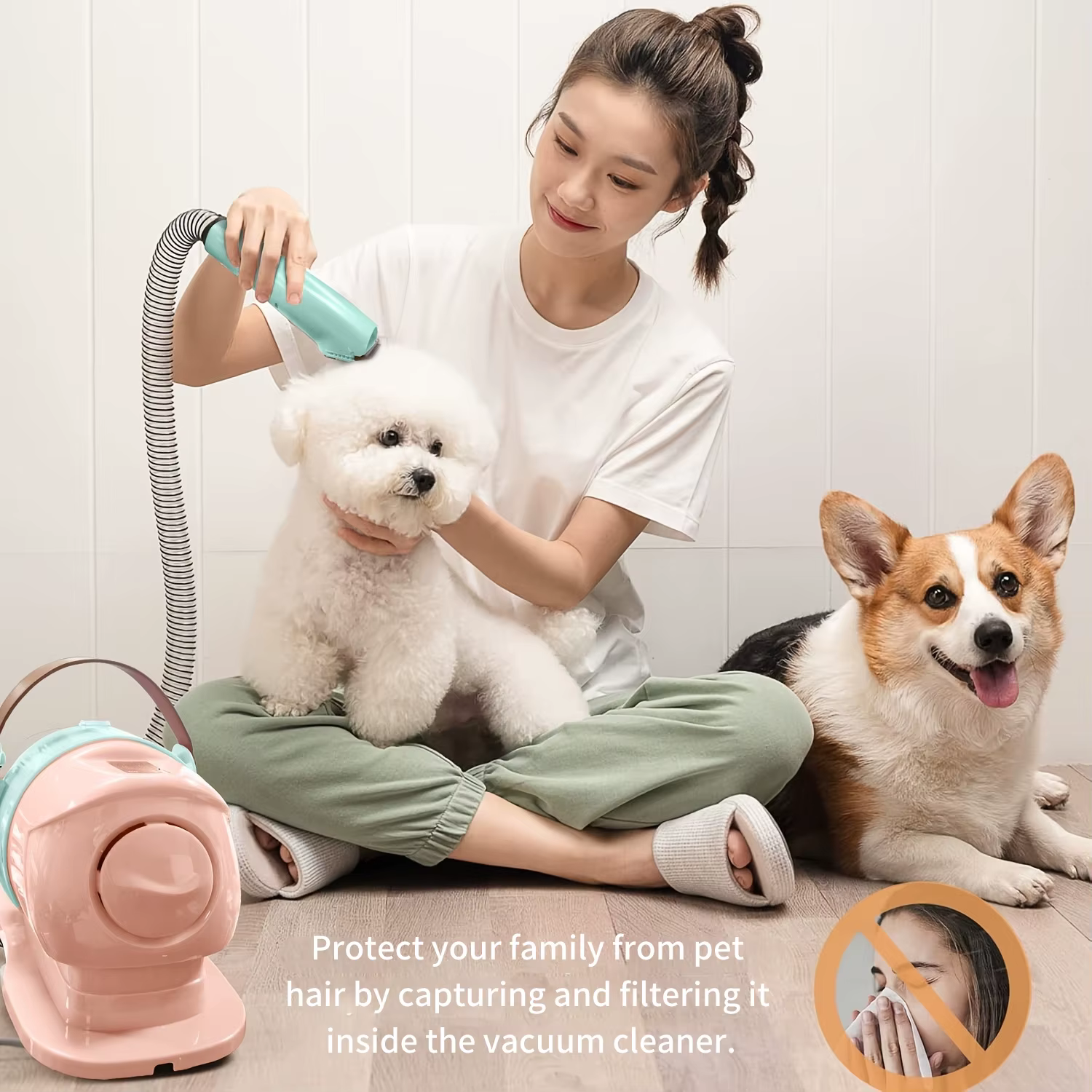 Pet Grooming Vacuum Kit: Powerful vacuum suction removes 99% of pet hair; includes a professional clipper; a versatile grooming tool suitable for dogs, cats, and other animals — image 2