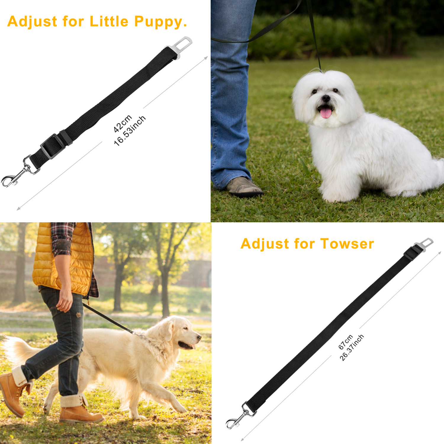 2 cinturones de seguridad para perro, correas ajustables de seguridad tipo arnés para perro y gato, correa de cinturón de seguridad de tela de nylon para vehículo — imagen 8
