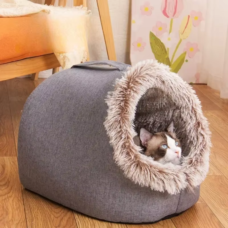Pet House for Small Dog Cat Bed House Portable Enclosed Plush Pet Kitten Nest Winter Warm Soft Pet Cave Kennel Deep Sleep Sofa — image 3