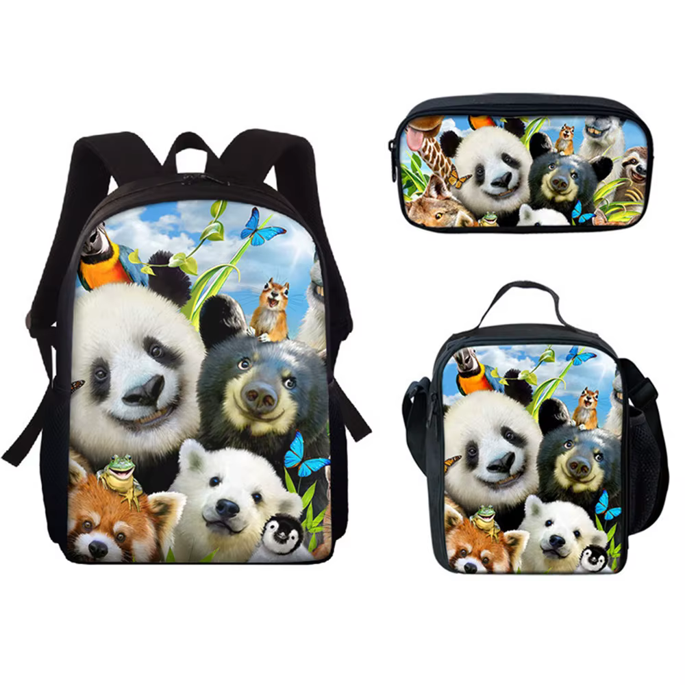 Classic Novelty Funny Cool Elephant Animals 3D Print 3pcs/Set pupil School Bags Laptop Daypack Backpack Lunch bag Pencil Case — image 3