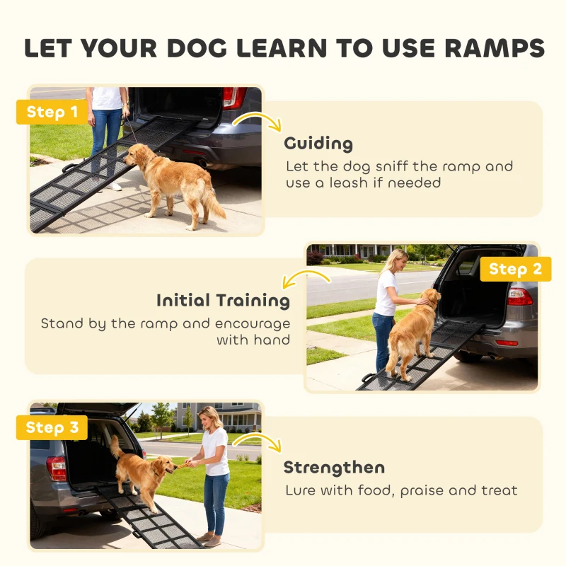 PawHut Dog Car Ramp, Extra Long And Wide, Non-Slip Surface, Folding Portable Pet Ramp For Large, Small & Senior Dogs — imagen 6