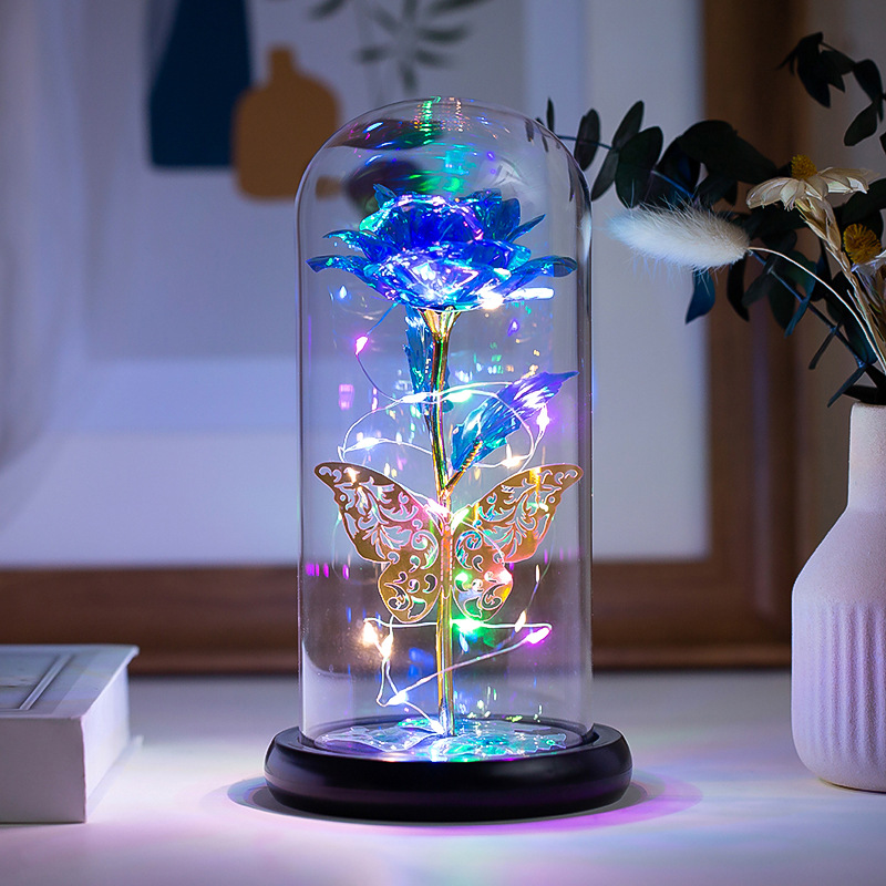 Golden Butterfly Immortal Flower Glass Cover Rose Glowing Gold Foil Rose Christmas Valentine's Day — image 4