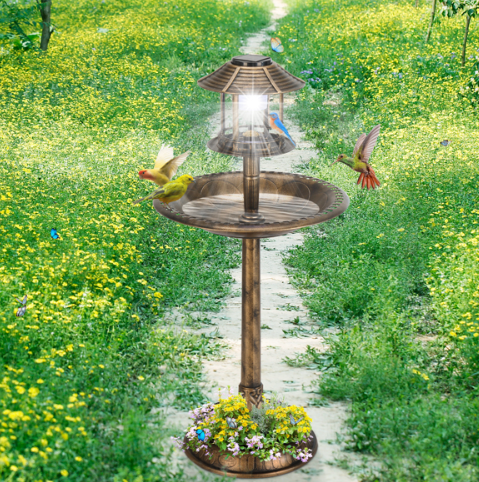 Bronze, With Solar Light, Bird Bath 51x51x106cm Plastic Round — image 11