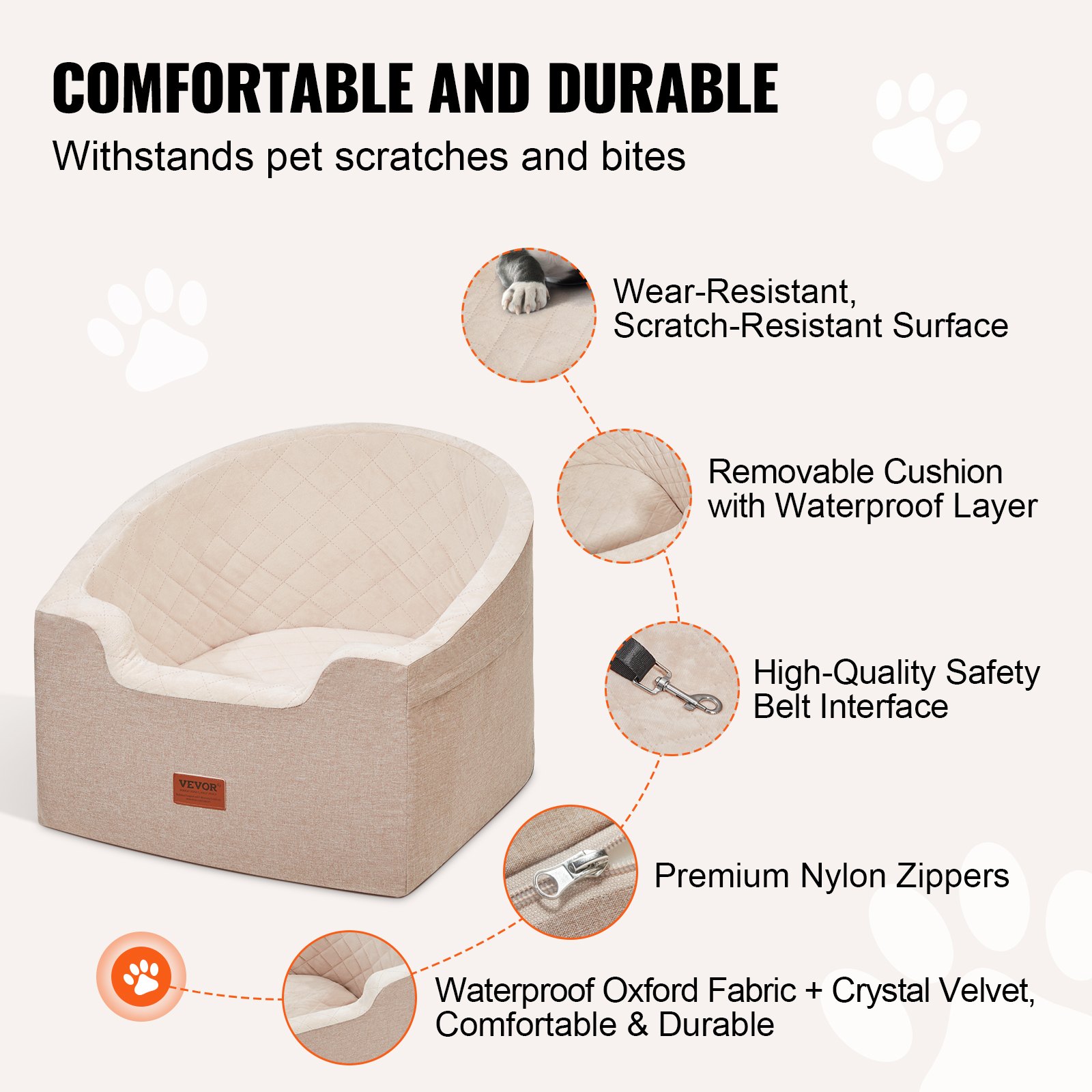VEVOR Dog Booster Car Seat Pet Car Seat For Small Medium Dog Up To 55 Lbs Brown — imagen 4