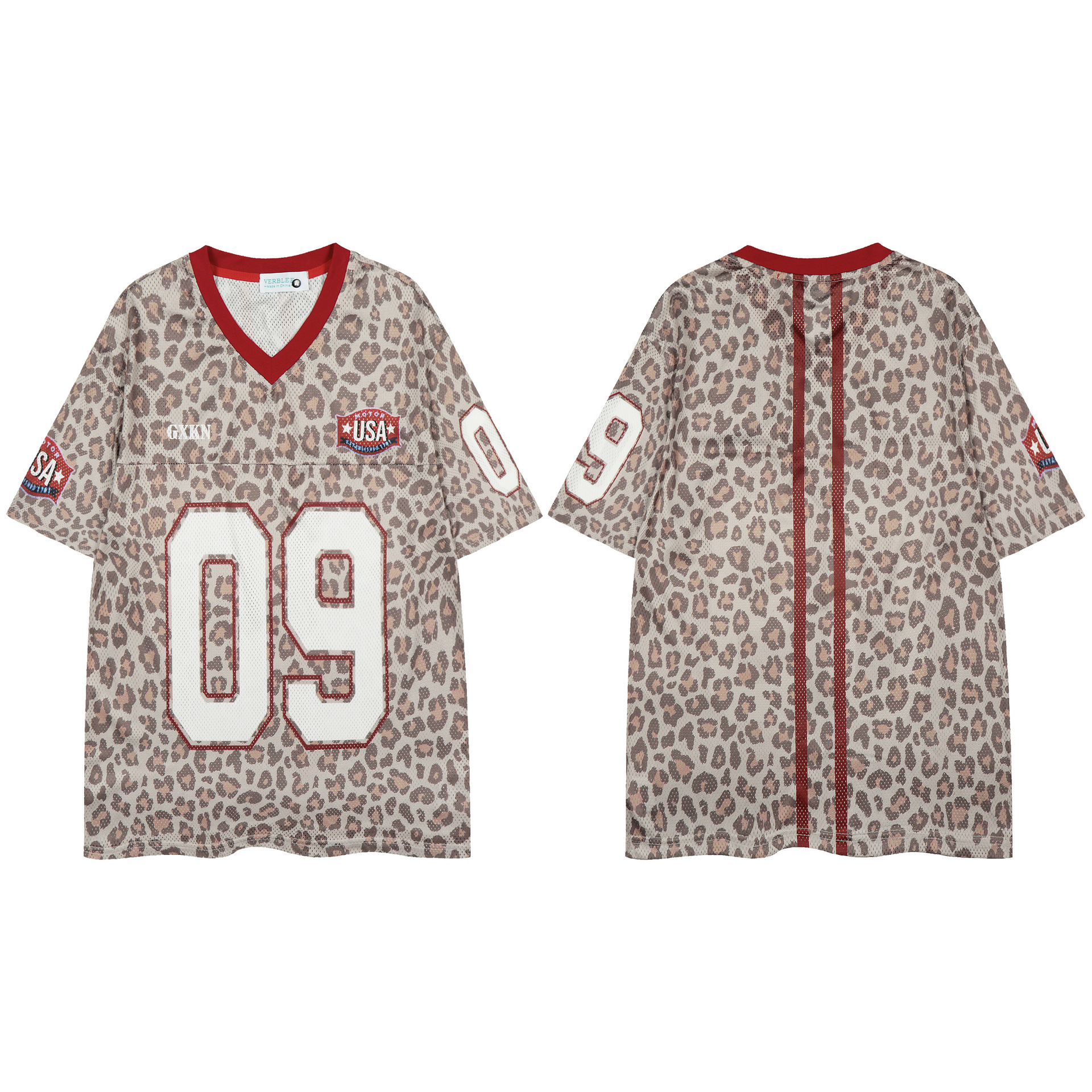 Leopard Print V-Neck Mesh Short Sleeve T-Shirt for Women — image 6