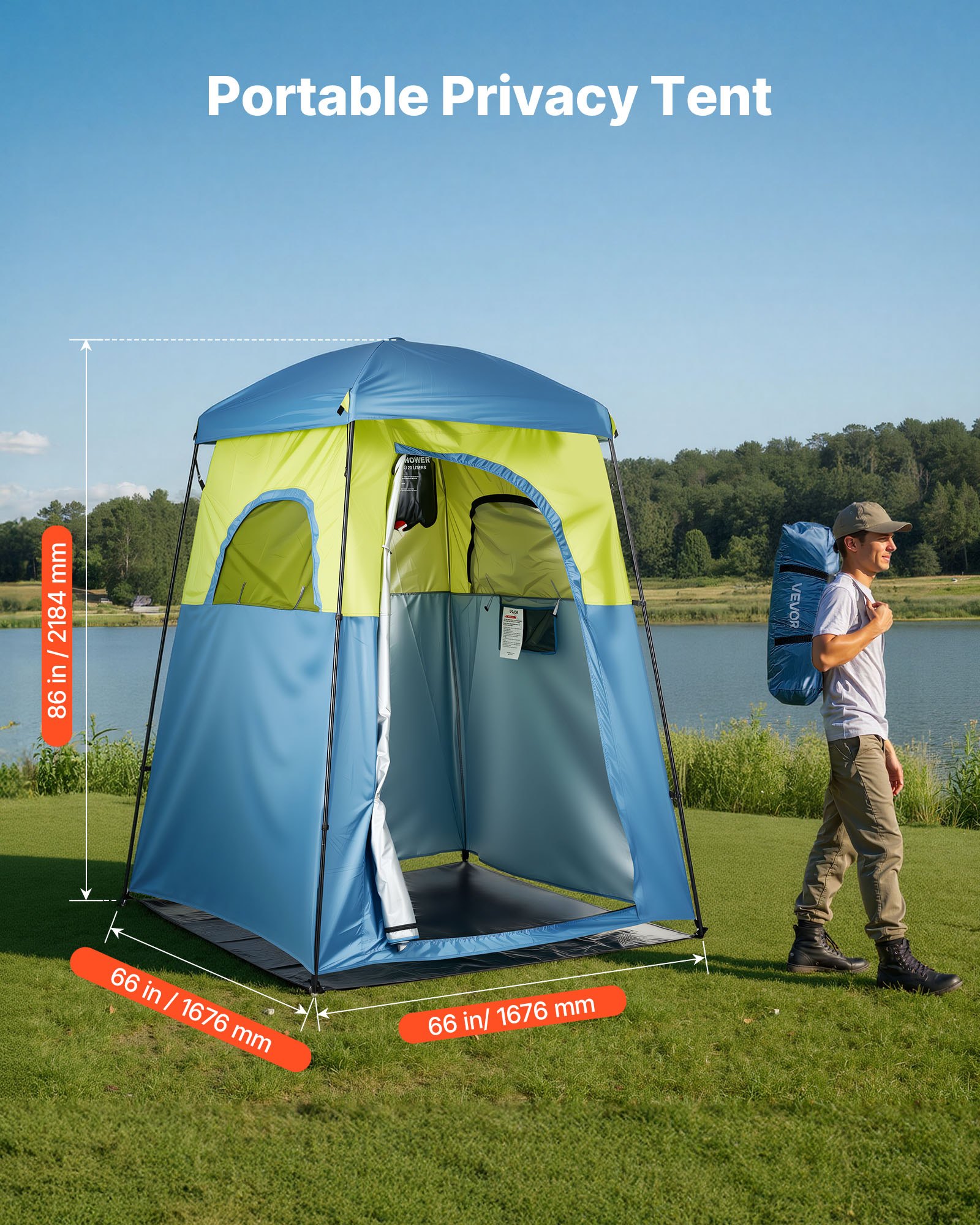 Camping Shower Tent, 1 Room, Portable Privacy Tent Changing Room With Shower Bag, Ground Stakes, Ropes, Carry Bag, And Support Poles, 150D Oxford Fabric With Silver Coating, For Camping, Fishing — imagen 3