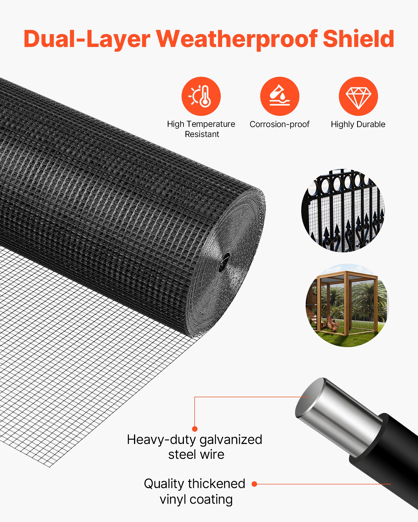 Hardware Cloth 24 In X 50 Ft, 1'2 In 19 Gauge Galvanized Wire Mesh Roll, Weather-Resistant Vinyl Coated Chicken Wire Fencing, Heavy Duty Welded Garden Plant Fencing For Rabbit Cage Snake Fence — imagen 3