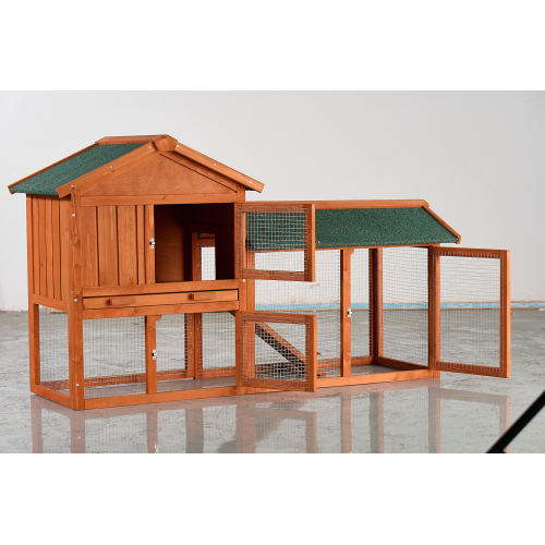 Caja de Jaula para Conejos Grande, 2 Niveles Exterior con Techo Impermeable Asfalto, Rampita Retirable y Caja de Madera para Conejos, Pollos y Pinos (Marrón y Verde) — imagen 13