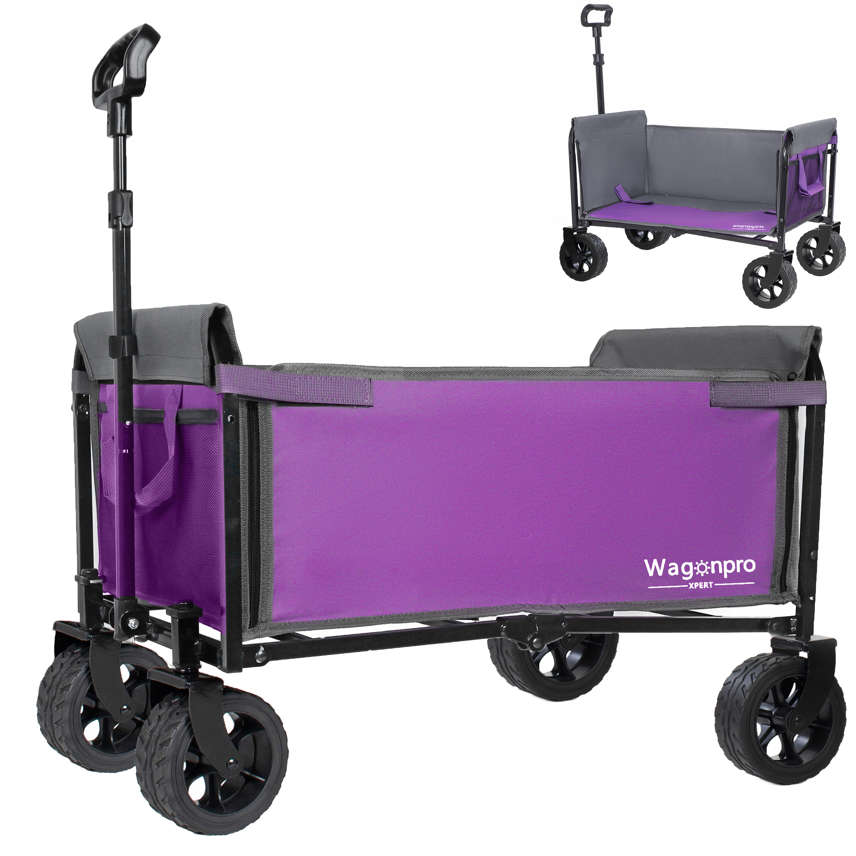 Carro de Camping Convertible con Ruedas Amplias 5x2 Pulgadas, Accesorios para Perros y Almacenamiento Versátil para Playa, Tiendas y Aventuras de 220 Libras Capacidad en Púrpura — imagen 1