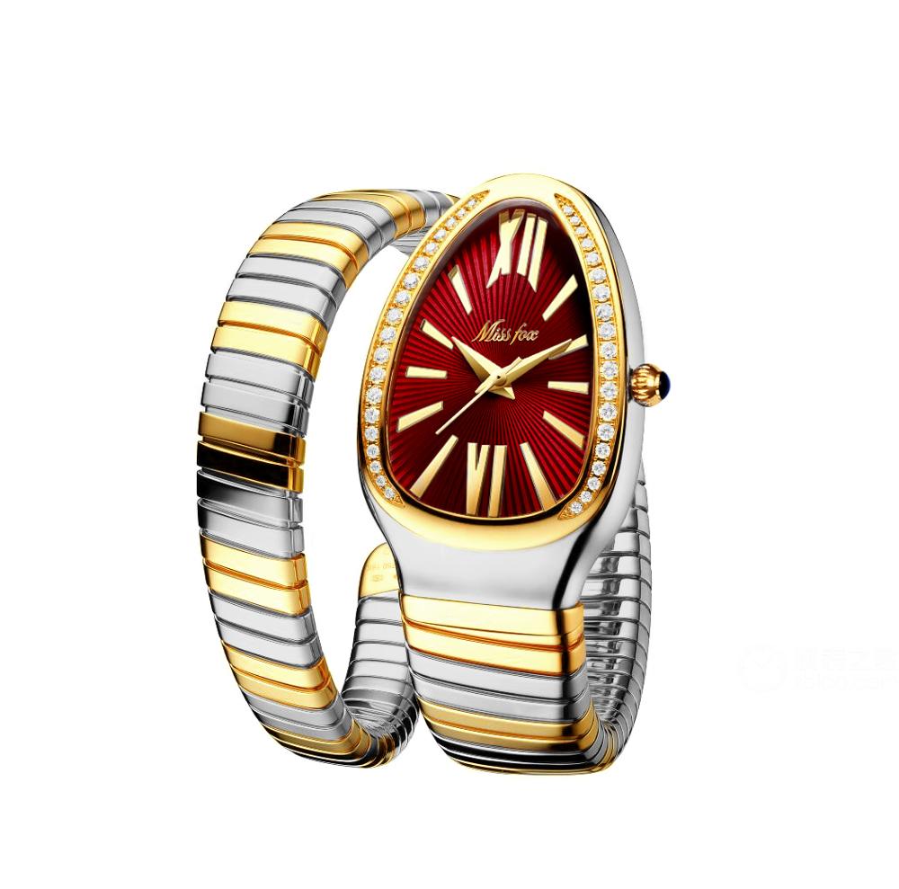 MISSFOX 1221 Women's Watches Snake Shape Luxury Wrist Watch For Women Steel Unique Gold Quartz Ladies Watch Clock Relogio Feminino — image 8