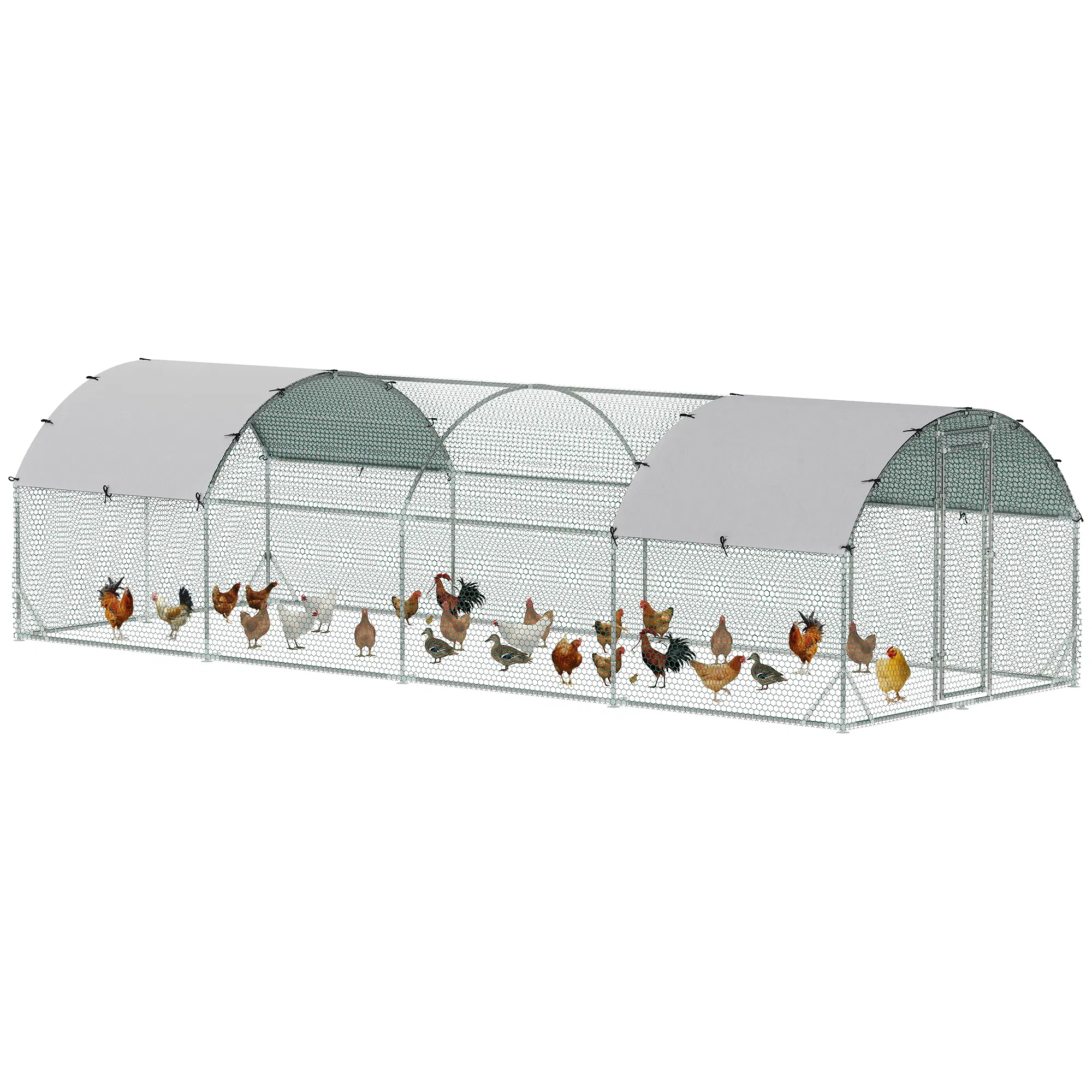 Galvanized Large Metal Chicken Coop Cage Walk-in Enclosure Poultry Hen Run House Playpen Rabbit Hutch with Cover for Outdoor Backyard 9.2' x 24.9' x 6.5' Silver — image 1