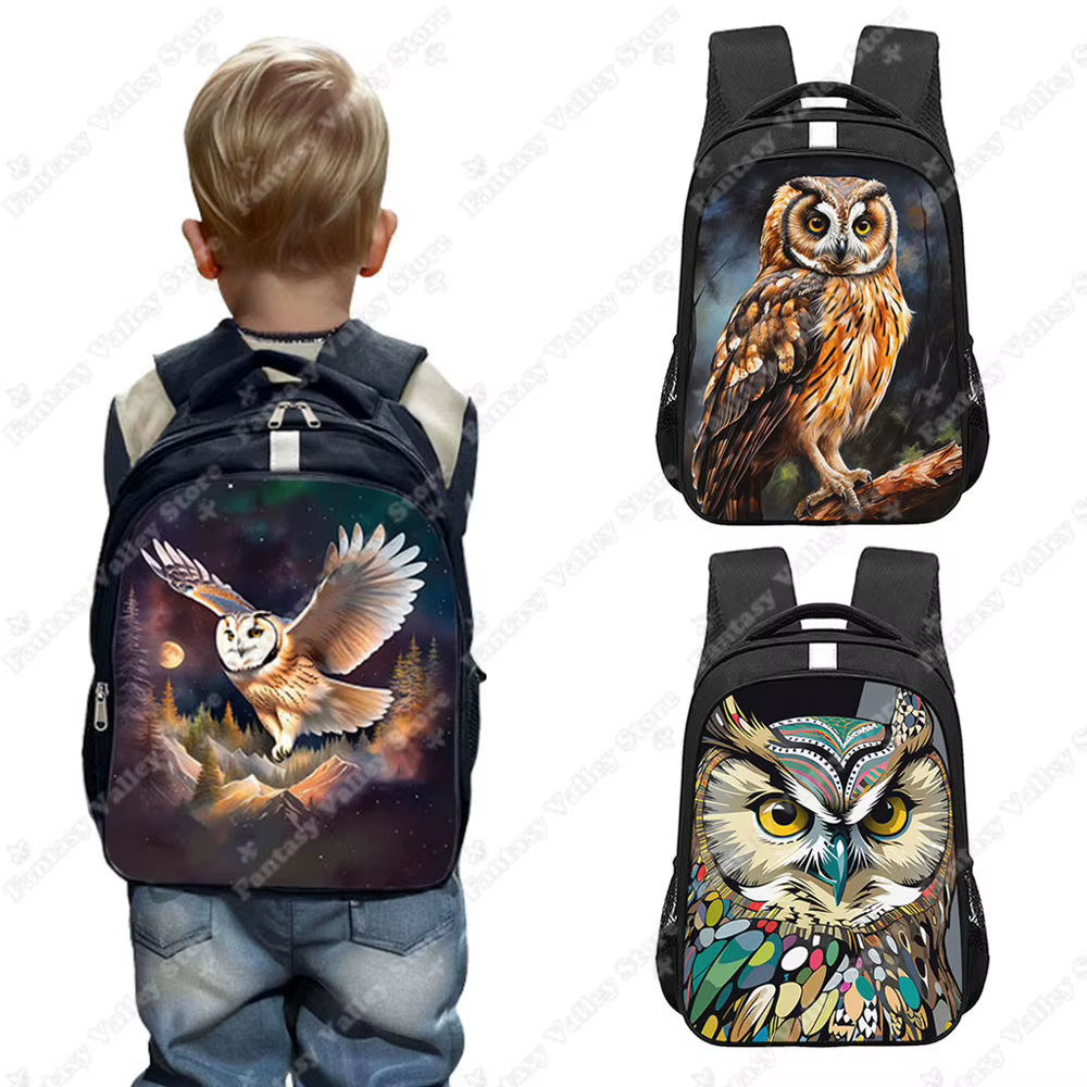 Cartoon Owl Birds Print Backpacks Colorful Owl Moon Painting Kids Children Schoolbag Bookbag Teenager Storage Bag Backpack Gift