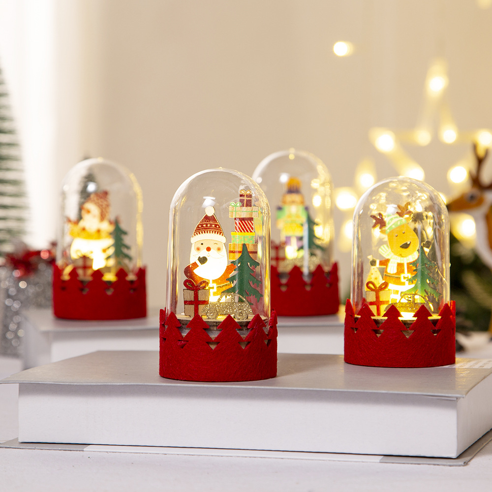 Christmas Decoration LED Wooden Figurine Cartoon Santa and Reindeer Window Display Decor — image 4