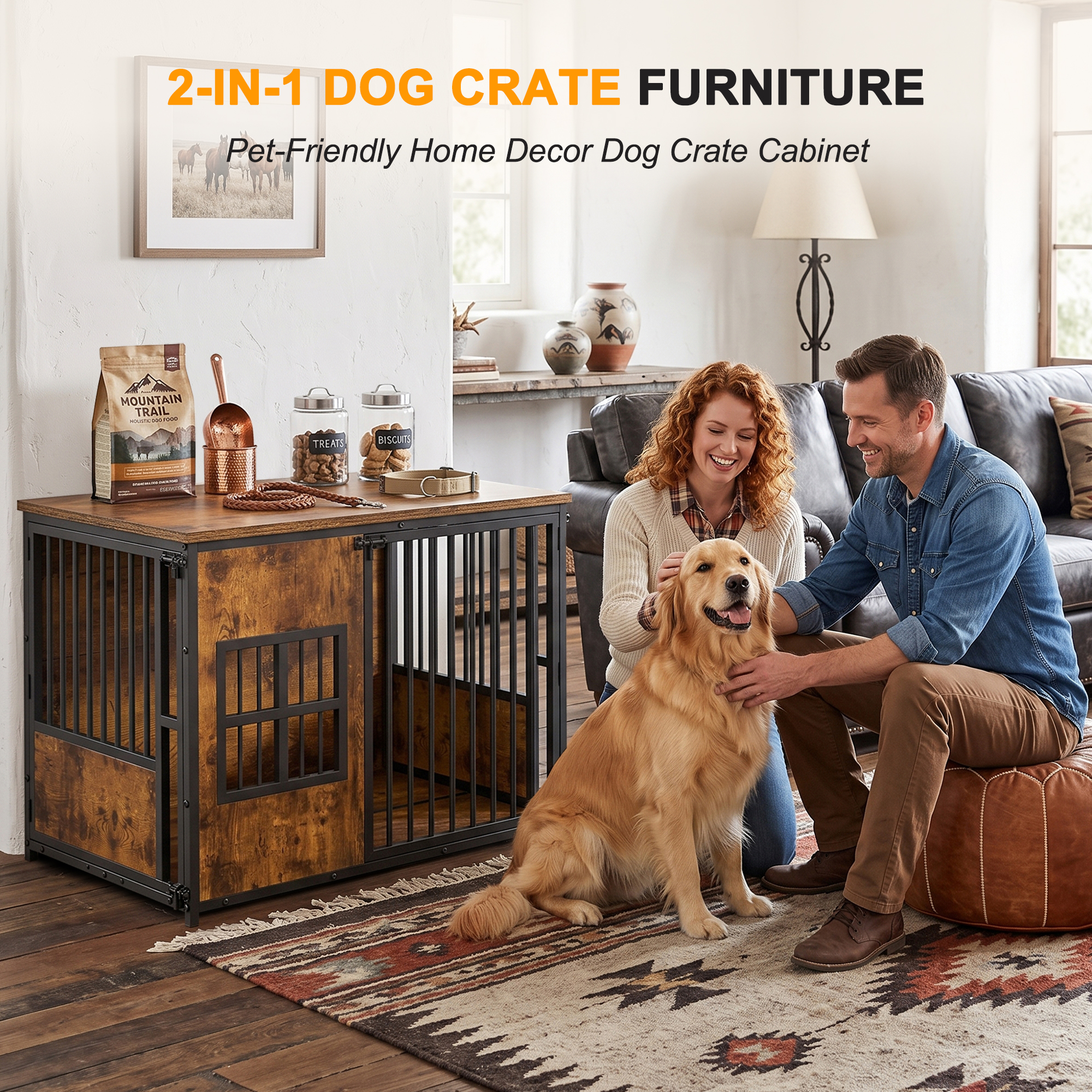 Wooden Dog Crate Furniture, Large Dog Kennel with Storage Top, Indoor Pet Cage — image 11
