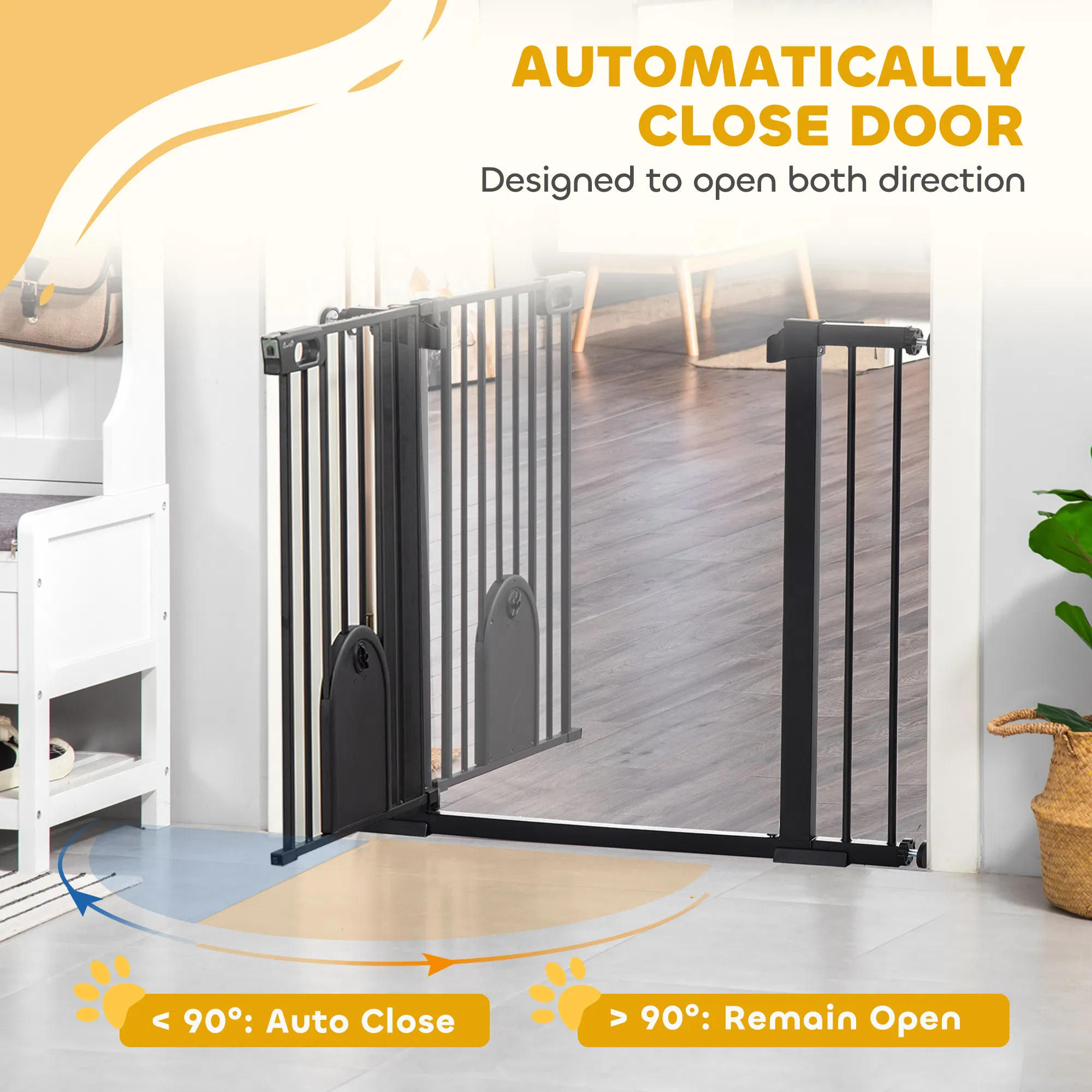 30"-41" Extra Wide Pet Gate Barrier with Small Door, 30"H Dog Gate with Safety Gate Barrier, Stair Pressure Fit, Black — image 4