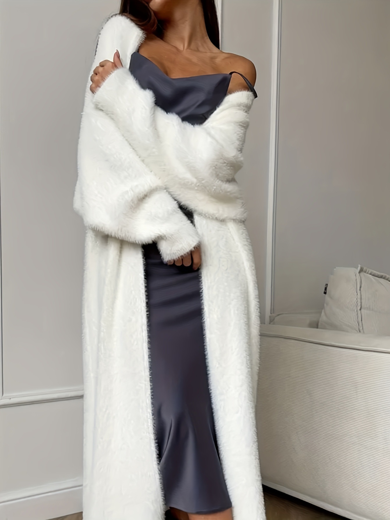 Faux Rex Rabbit White Knit Cardigan Coat for Women, Autumn/Winter, Loose, Fluffy — image 4