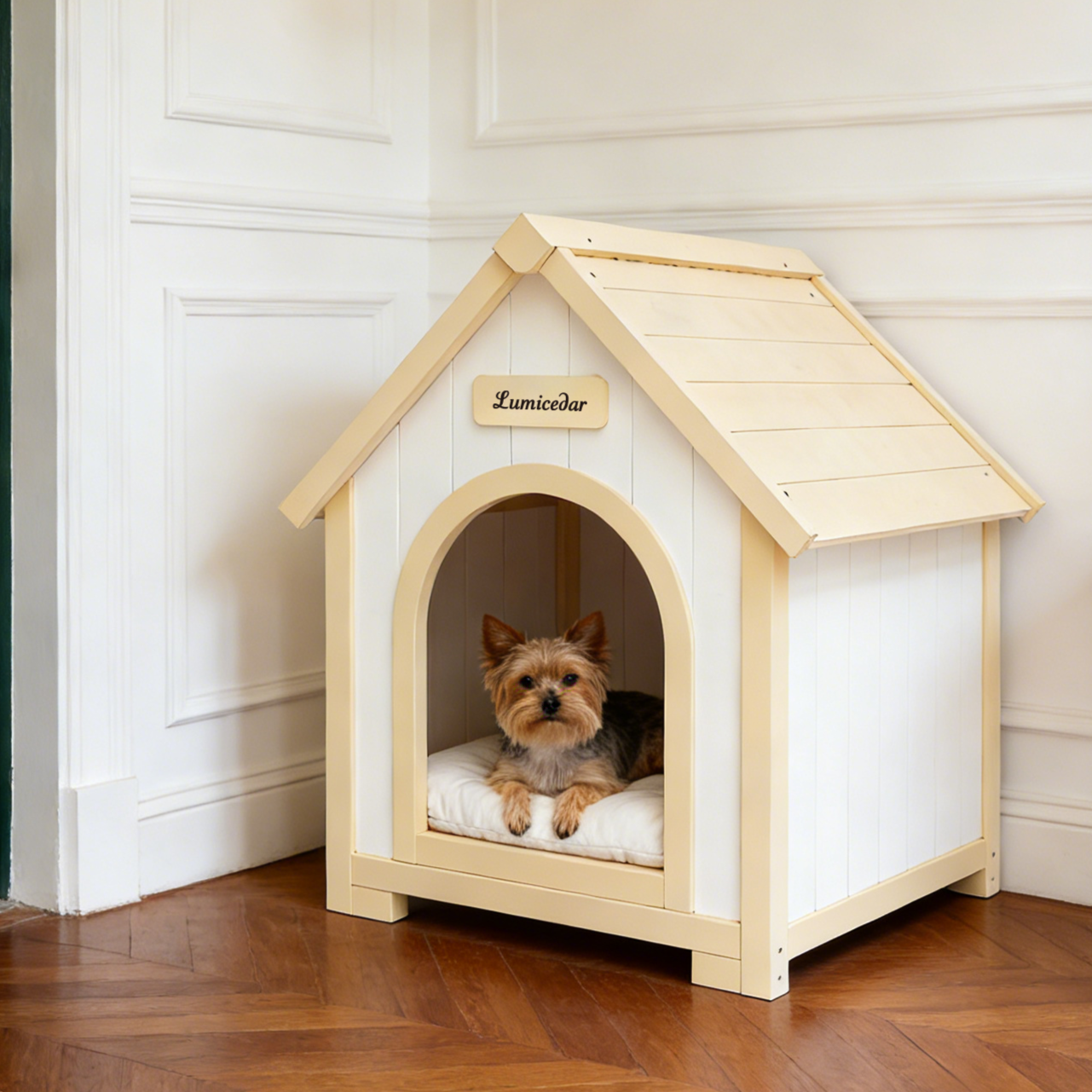 Casa de Perro Moderna en Madera para Interior con Almohadilla EVA – Casa de Animales de Ceder Solida para Pequeños Perros y Gatos — imagen 3