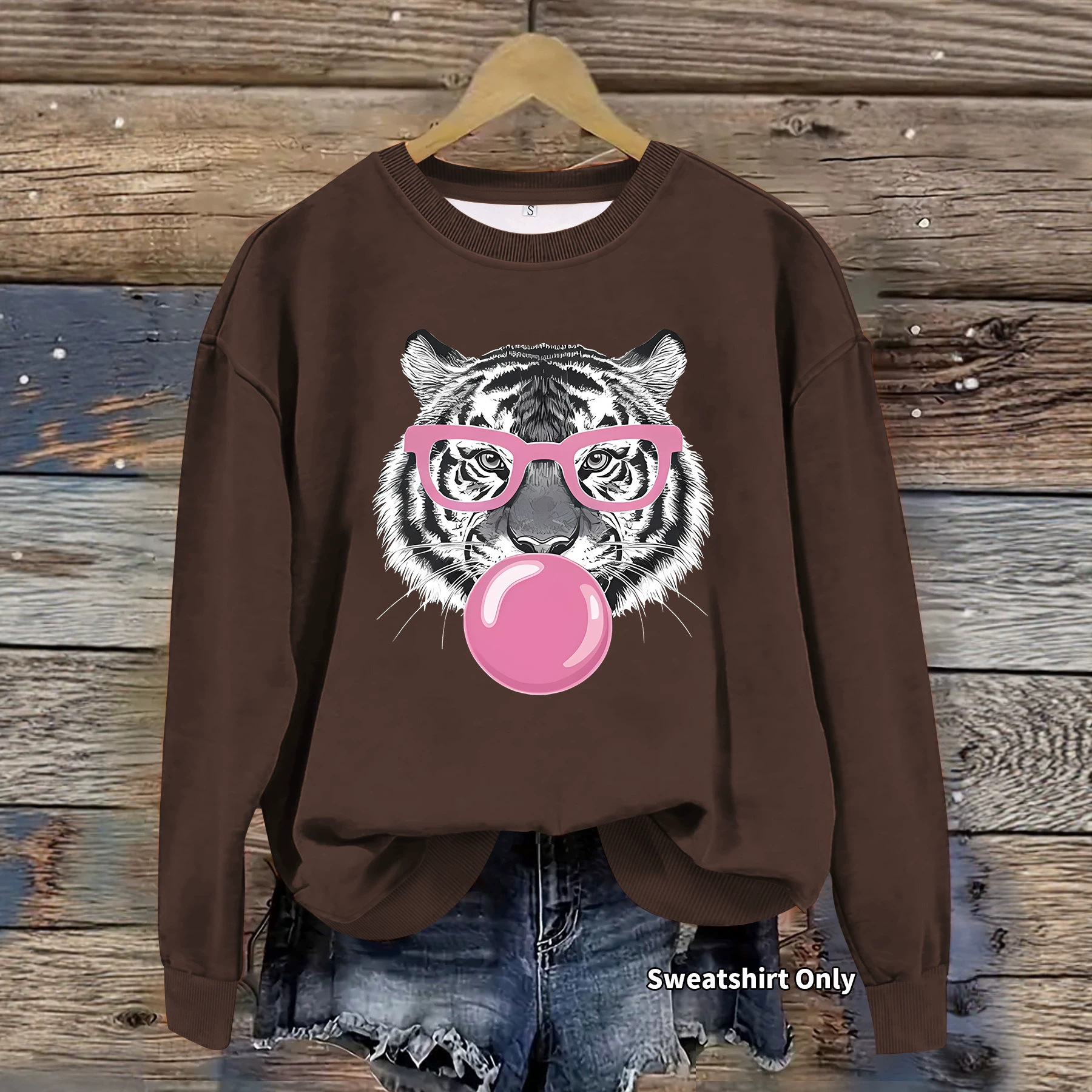 Tiger Glasses Printed Hoodie Round Neck — image 6