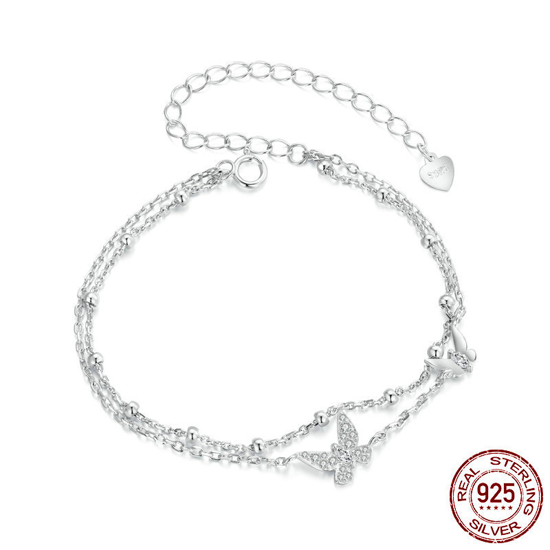 Cinturón de pulsera doble capa con mariposas en plata 925 para mujer — imagen 3
