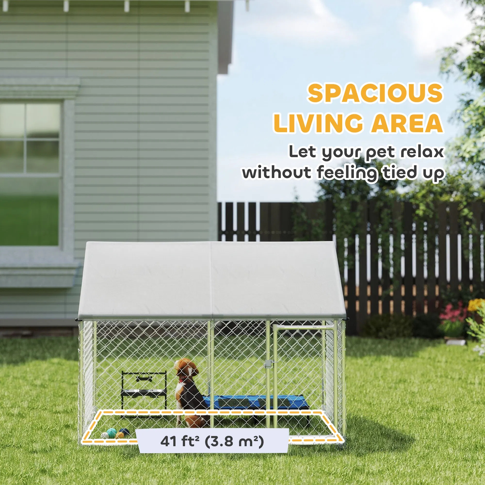 Outdoor Dog Kennel with Waterproof & Anti-UV Cover, Quick-Connect Frame, Secure Lock for Small Medium Dogs — image 2