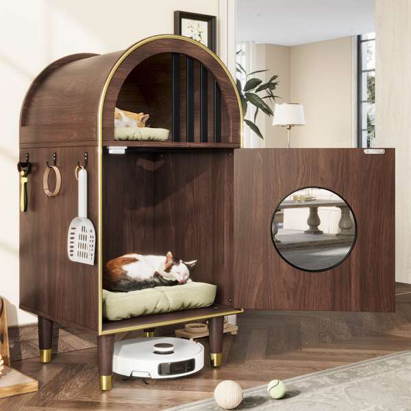 Caja de Arena para Gatos, Conexión 2 en 1: Casa y Cama para Dos Gatos con Refugio Cozino en Niveles, Decoración Moderna para Dormir con Acabado Espresso — imagen 9
