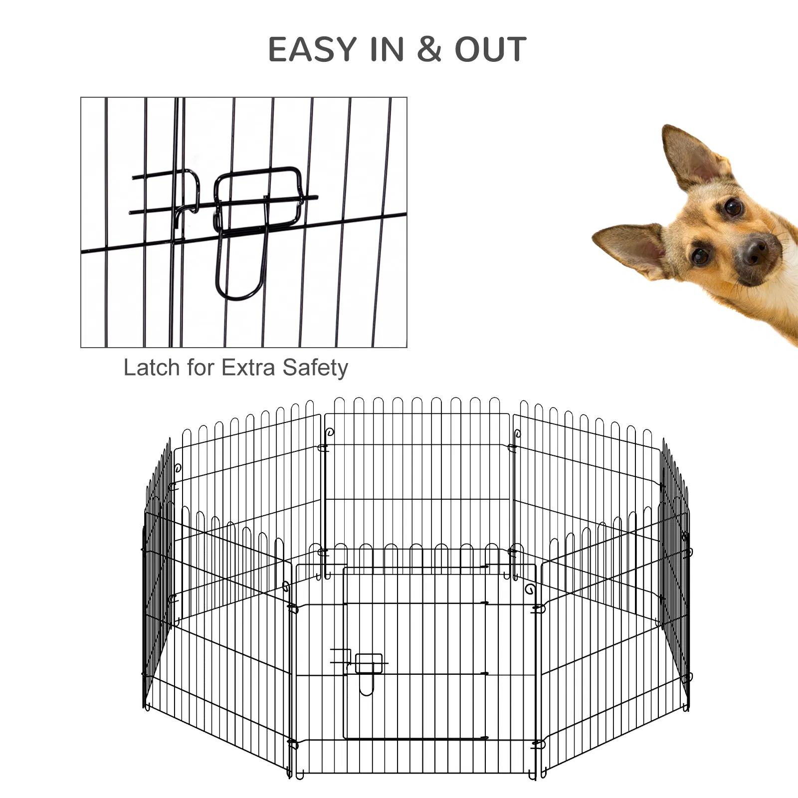 24inch 8-Panel Dog Playpen Octagon Pet Exercise Playpen Crate Foldable Dog Cage Pen Puppy Kennel, Black — image 4