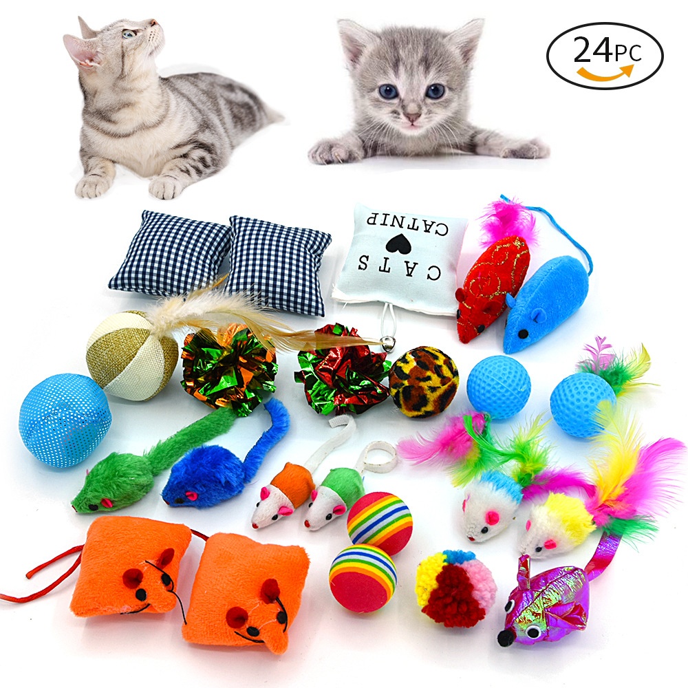 Pet Cat Toy Set Catnip Bag Rainbow Ball Colorful Mouse 24-Piece Toy Set — image 1