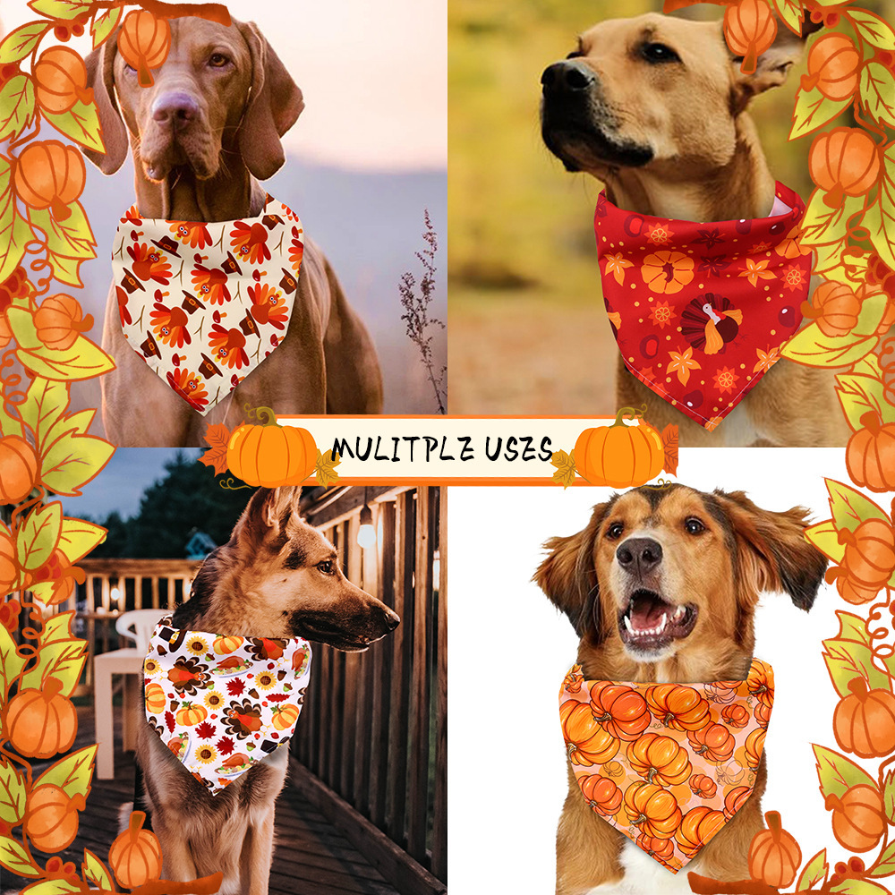 Bandana de Acción de Gracias para perros y gatos, bufanda de cuello triangular de calabaza con hoja de arce — imagen 2