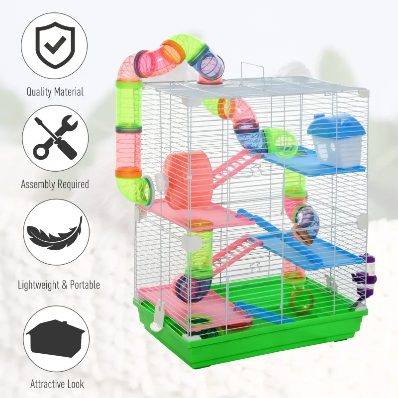 5 Tiers Hamster Cage Portable Animal Travel Carrier W Exercise Wheels Tube — imagen 8