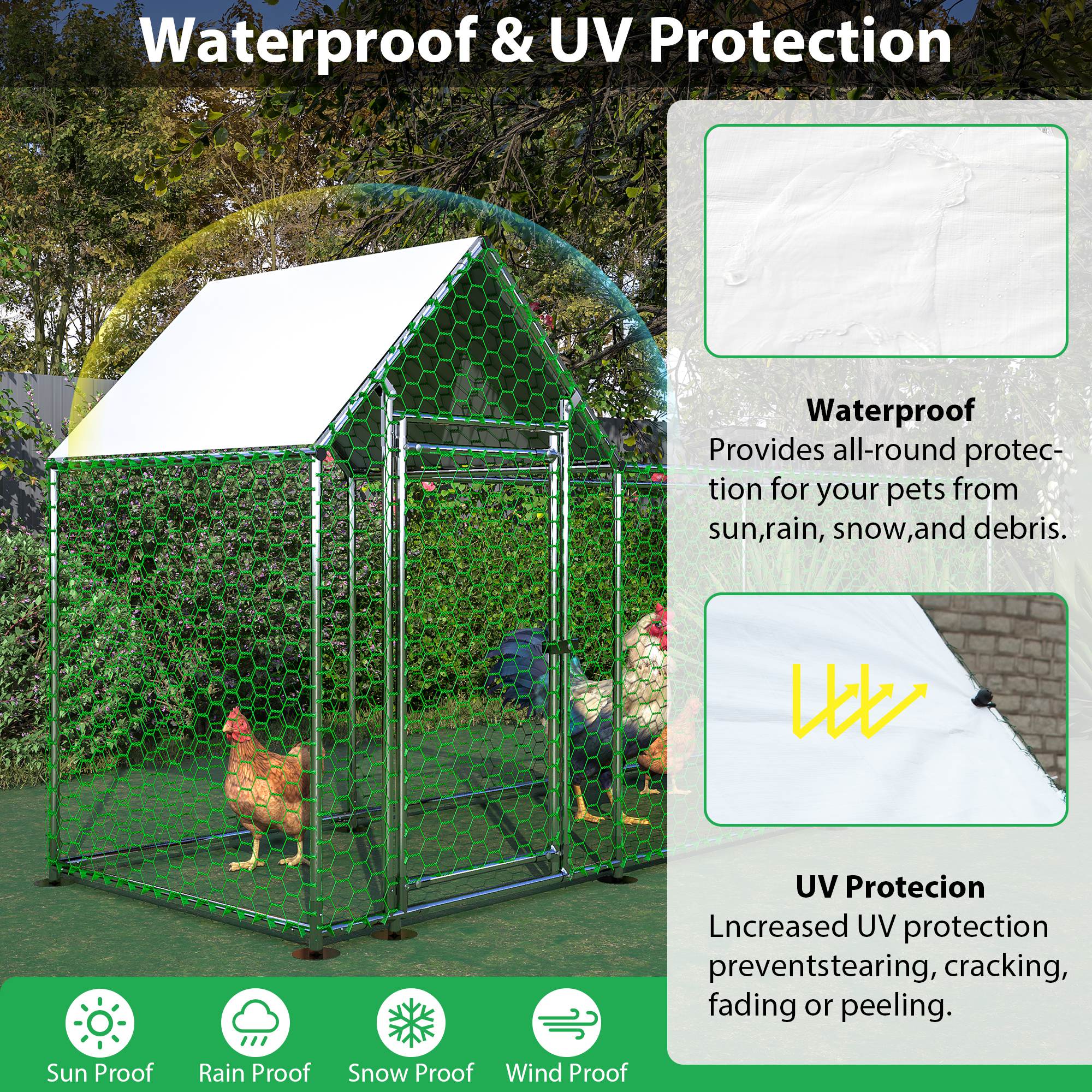 Metal Chicken Coop, Walk-in Chicken Run, Poultry Chicken Hen Pen Cage, Rabbits Duck Cages, With Cover — image 5