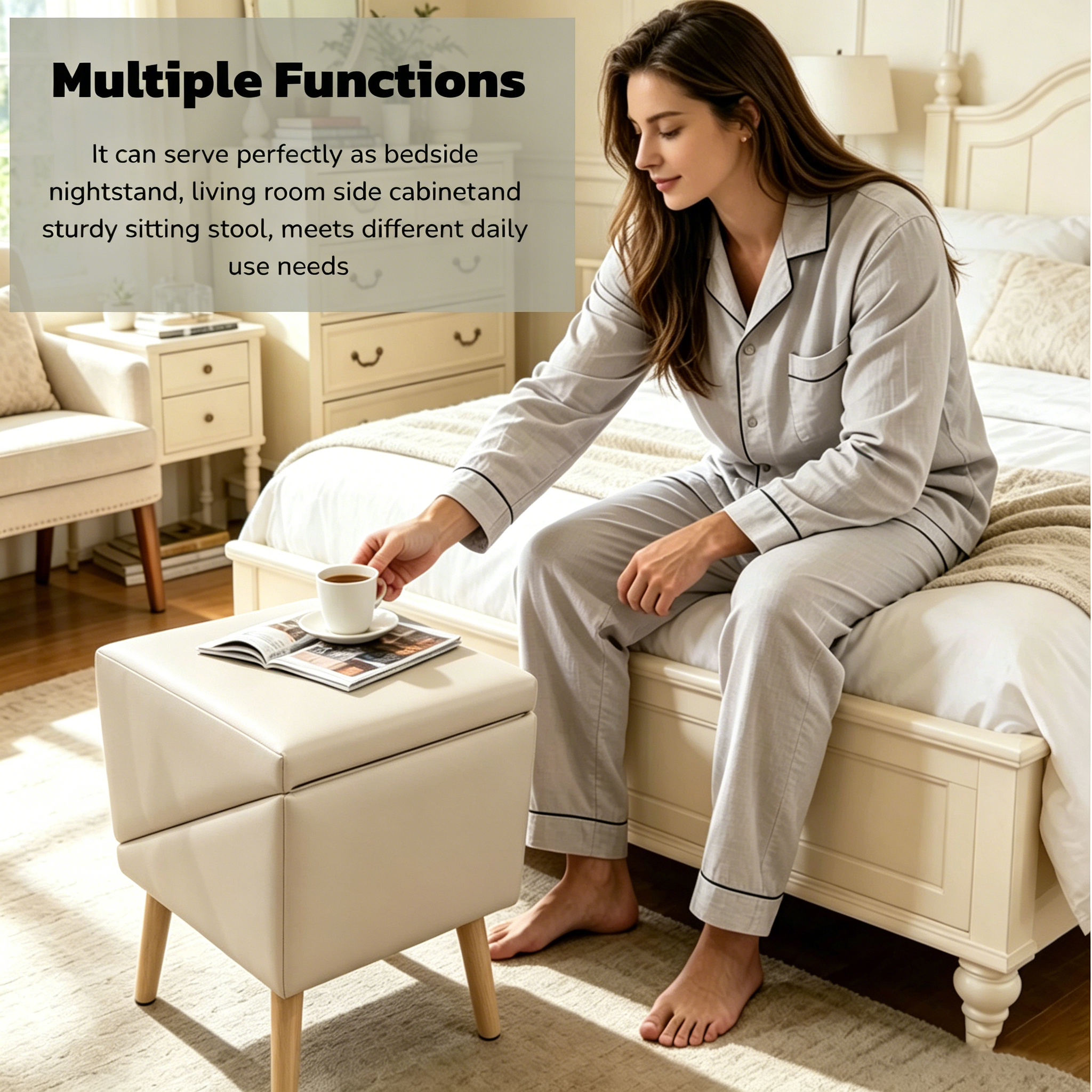 2-in-1 Dog Stairs for Bed and Couch 18.89" Foldable Dog Ramp for Couch 4 Pet Steps & Ottoman for Small Dogs, Beige — image 2