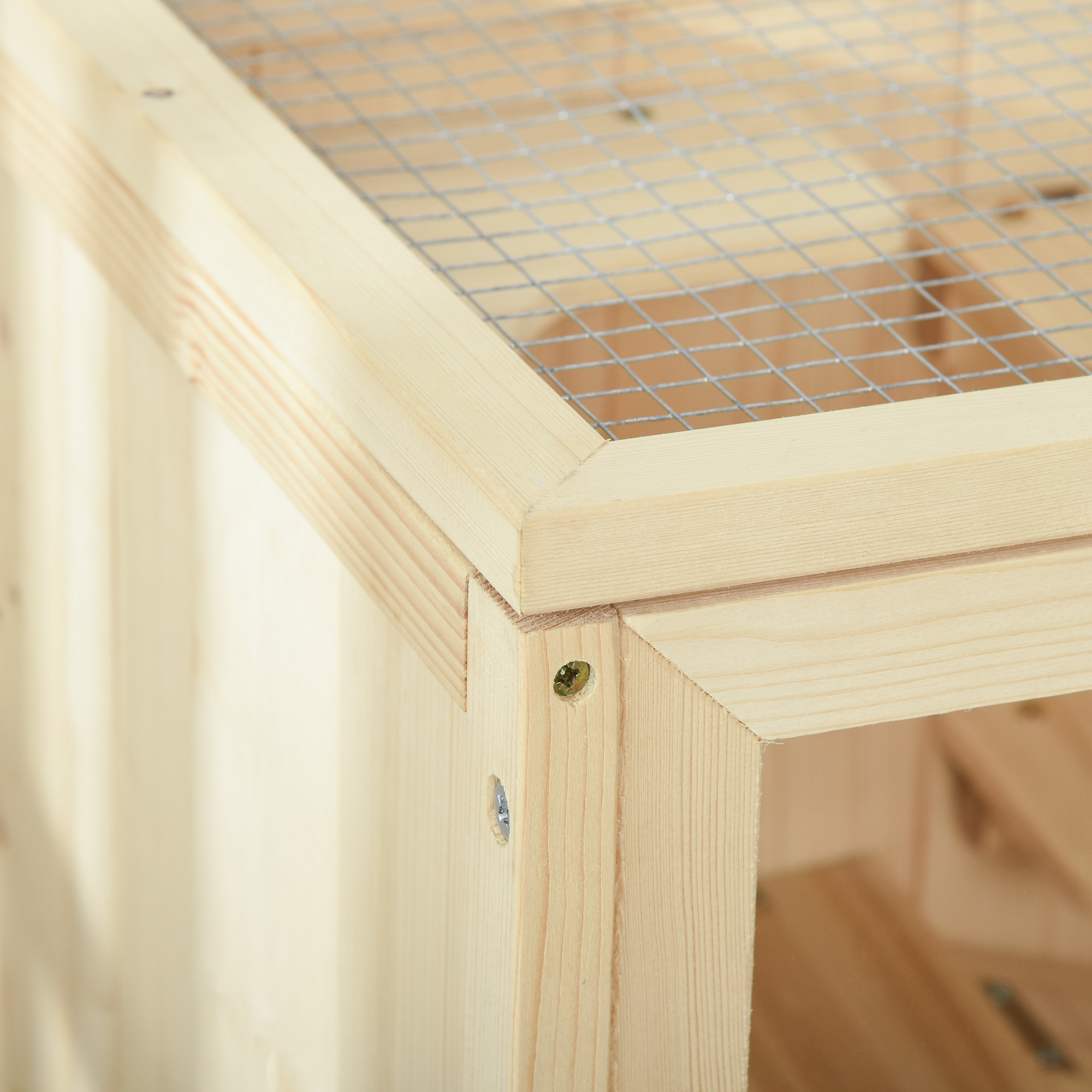 Jaula de Madera para Hámster de 3 Niveles, Jaula para Ratones y Ratas, Conejera para Animales Pequeños con Tapa Abatible, Puerta Frontal y Estante, Madera Natural — imagen 3