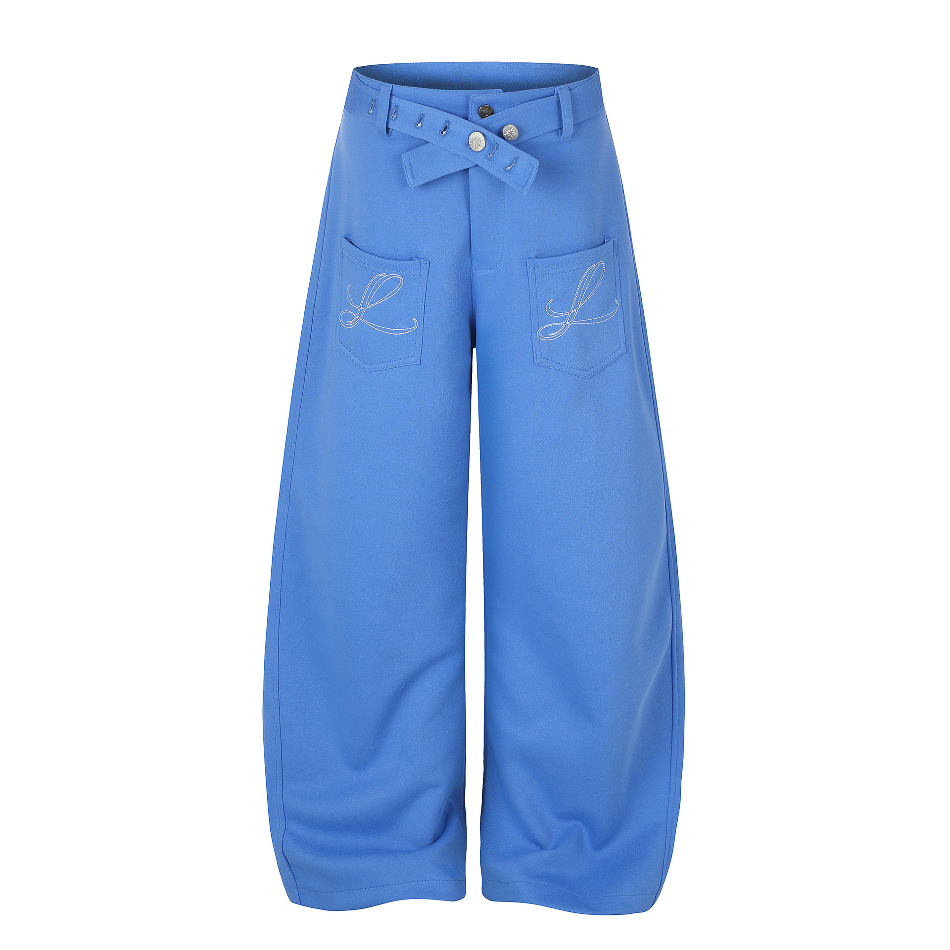 Washed Cross Waist Butterfly Embroidery Wide Leg Pants — image 3