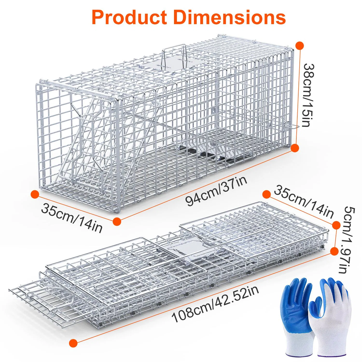 Heavy-Duty Live Animal Trap - 37x14x15 Inch Galvanized Mesh, Sensitive Pedal Trigger & Rear Release Door, Guarded Handle, Foldable Design for Raccoons, Armadillos, Small Dogs Under 55 lbs — image 3