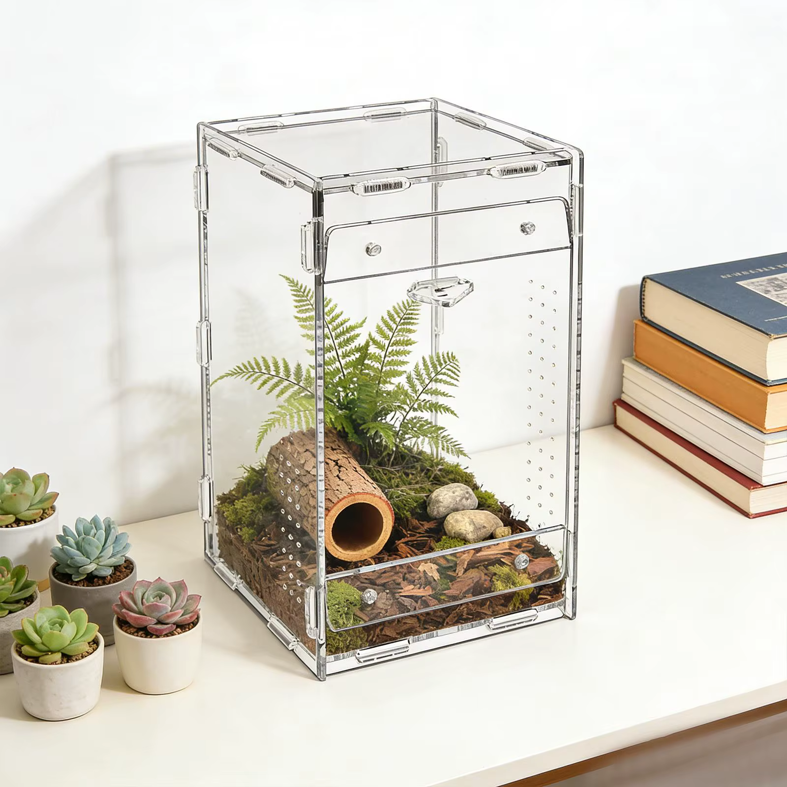 Reptile Terrarium Acrylic Shatter Resistant Easy to Clean Clear Reptile Feeding Box Jumping Spiders Enclosure for Geckos Turtle — image 4
