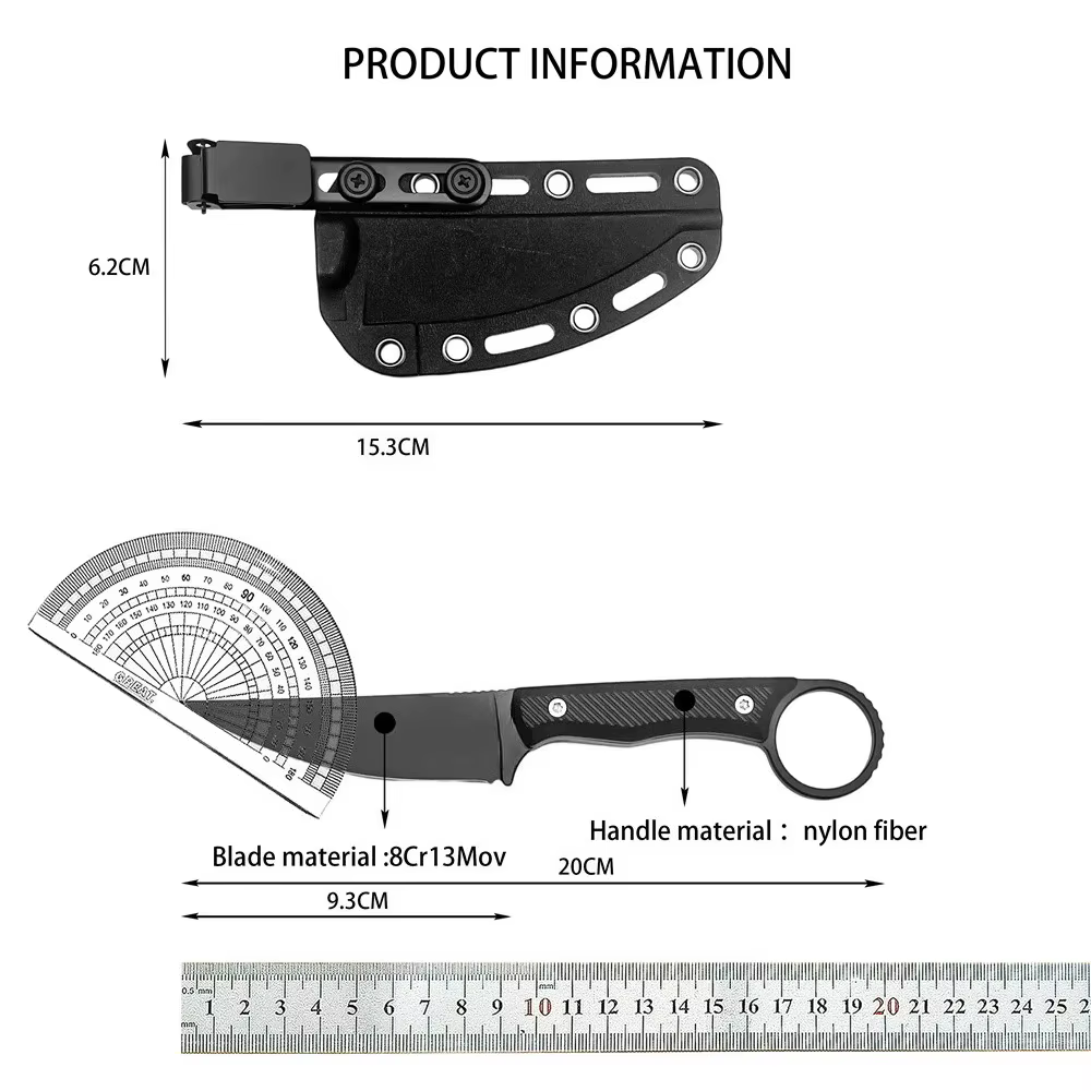 Outdoor Hunting Fixed Knife with Nylon Fiber Handle 8Cr13Mov Blade EDC Utility Tool for Fishing & Backpacking — image 6