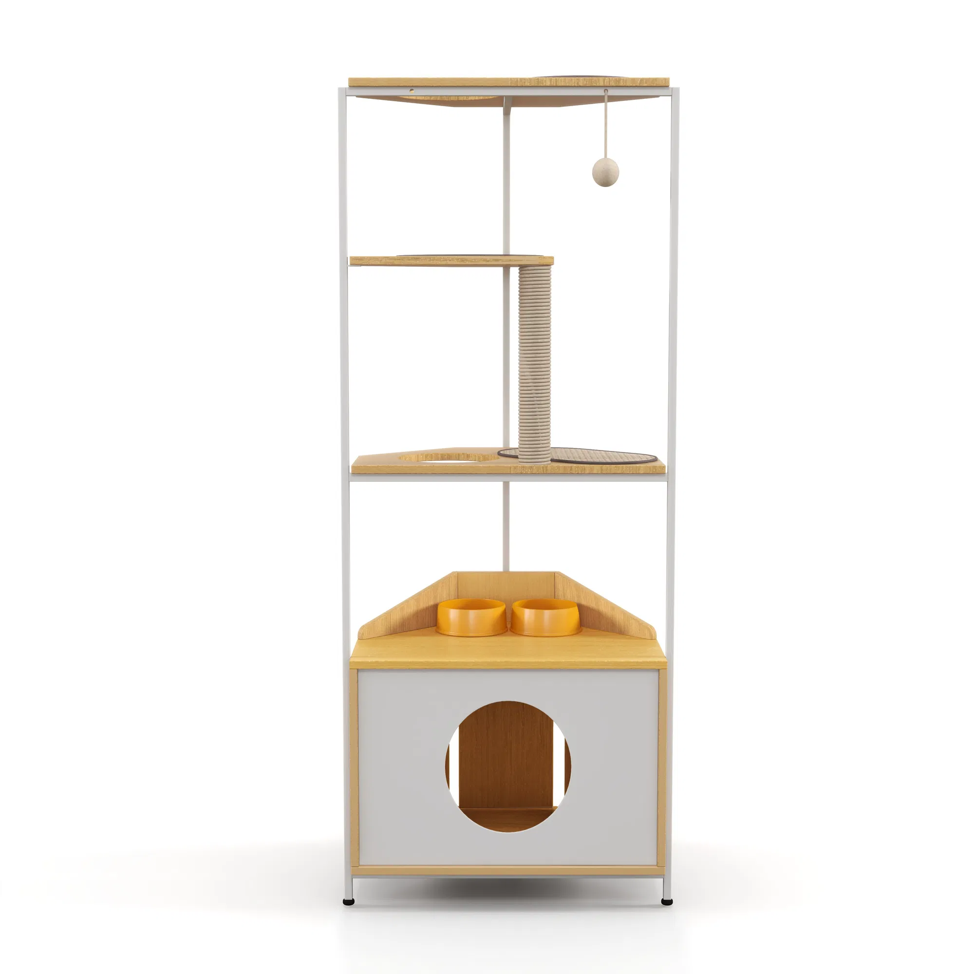 Corner Cat Tower, Cat Tree with Scratching Post, Cat Condo with Feeding Station and Climbing Platforms, Pet Furniture for Indoor Cats — image 4