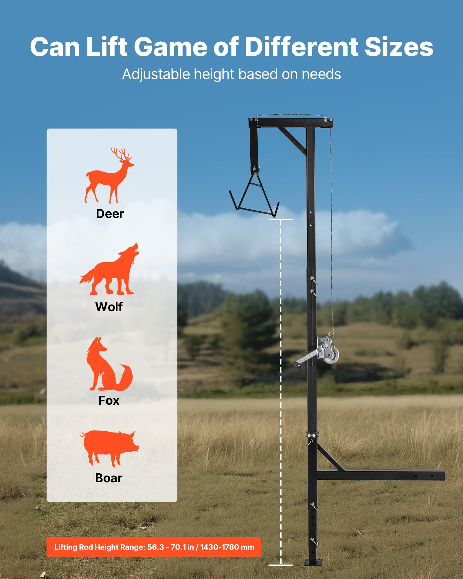 Truck Hitch Game Hoist, 400 Lbs Load Capacity, Hunting Deer Hoist With 2-inch Receiver, 360-Degree Swivel Shaft & Adjustable Height, Includes Gambrel Winch For Skinning & Cleaning Game — imagen 4