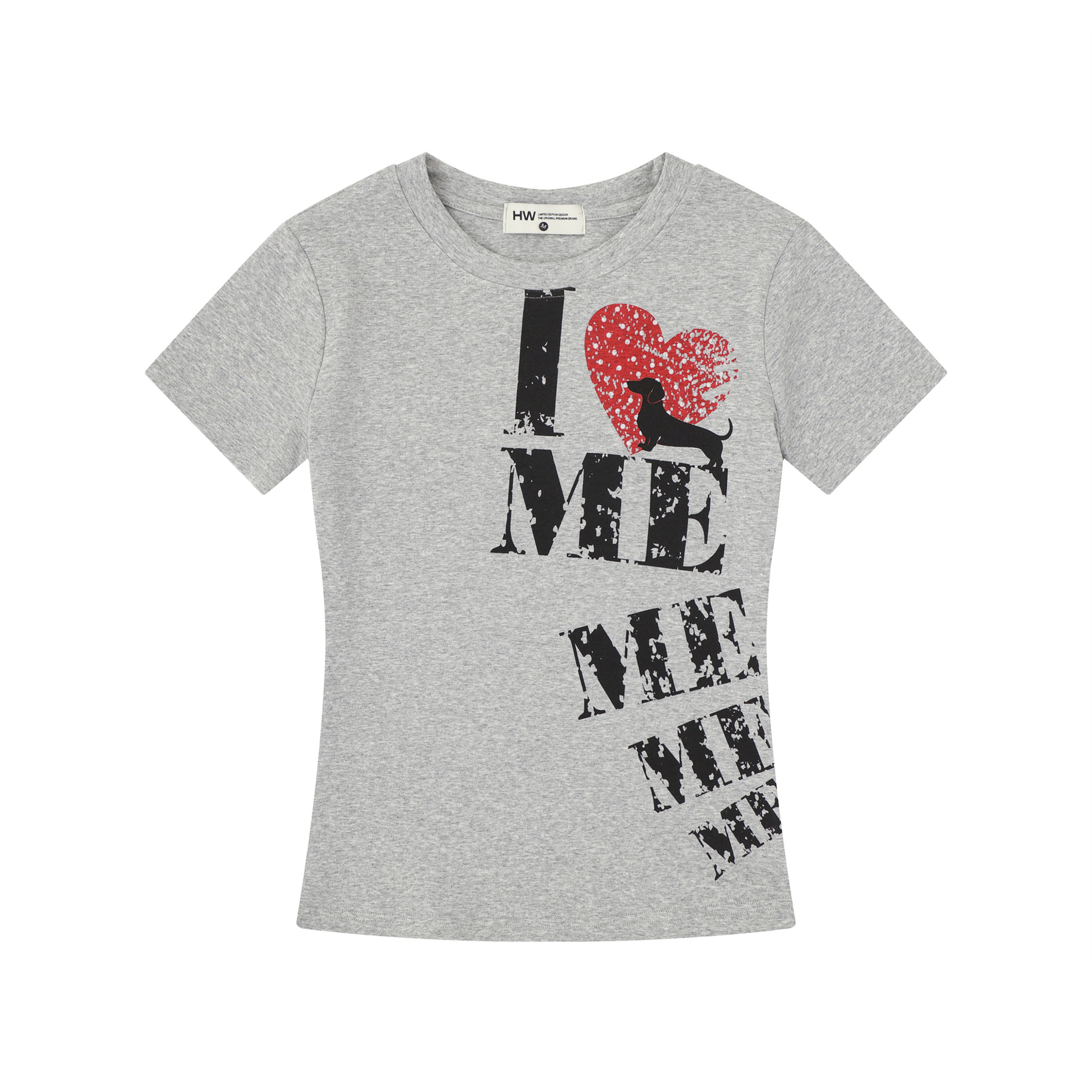 Distressed Heart Sausage Dog Print Short Sleeve T-Shirt for Women Fitted Slim Short Crop Top — image 3