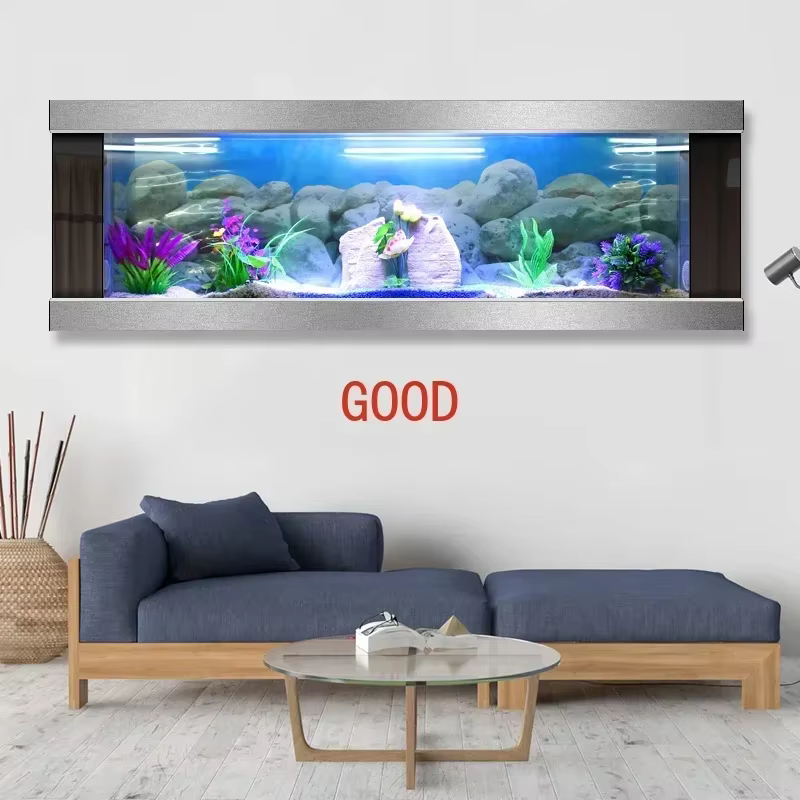 Tanque de Acuario Suspendido para Pared Grande Tamaño de Vidrio Paisaje Acuático Instalación Fácil para Hogar y Oficina — imagen 3
