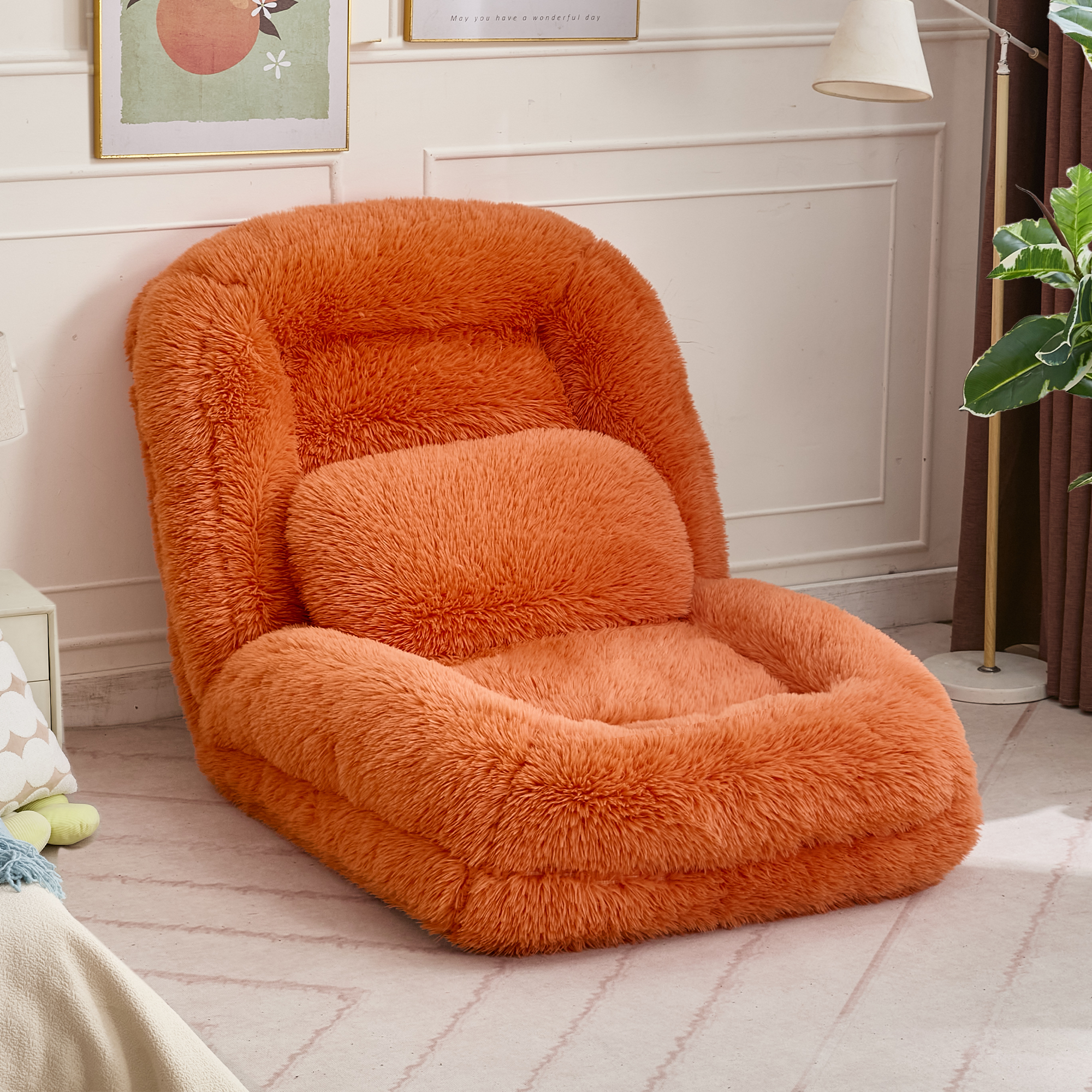 Human Dog Bed, Lazy Sofa, 5-Position Adjustable Convertible, Floor Gaming Chair, bedroom, living room, Suitable for gaming, meditation, relaxation, Plush Fabric, Orange — image 8