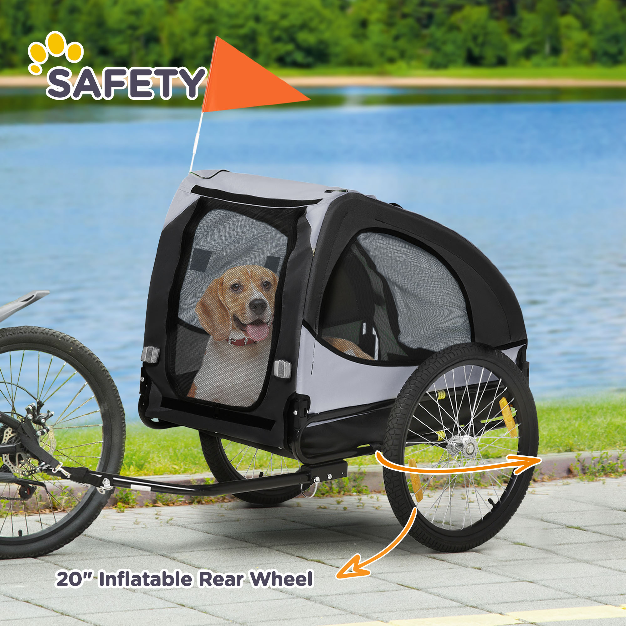 Dog Bike Trailer, Pet Stroller with Wheels for Medium Dogs, Black — image 7