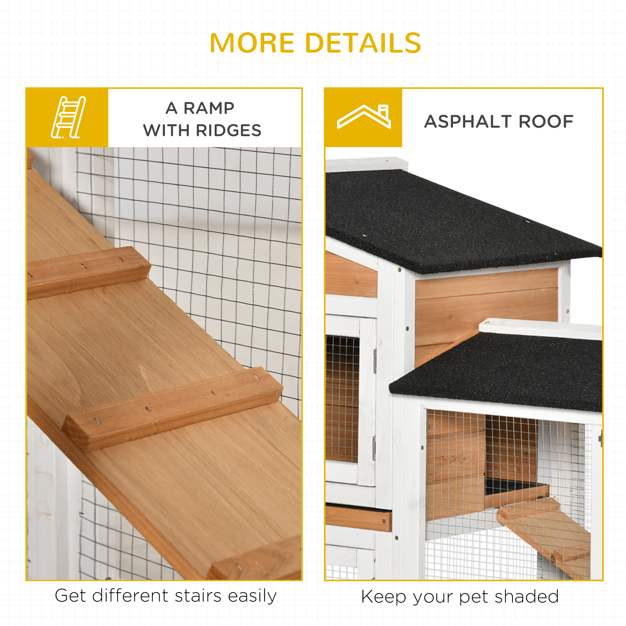62" Wooden Mobile Rabbit Hutch with Wheels, Run Box, Slide-out Tray, Ramp, Yellow — imagen 5