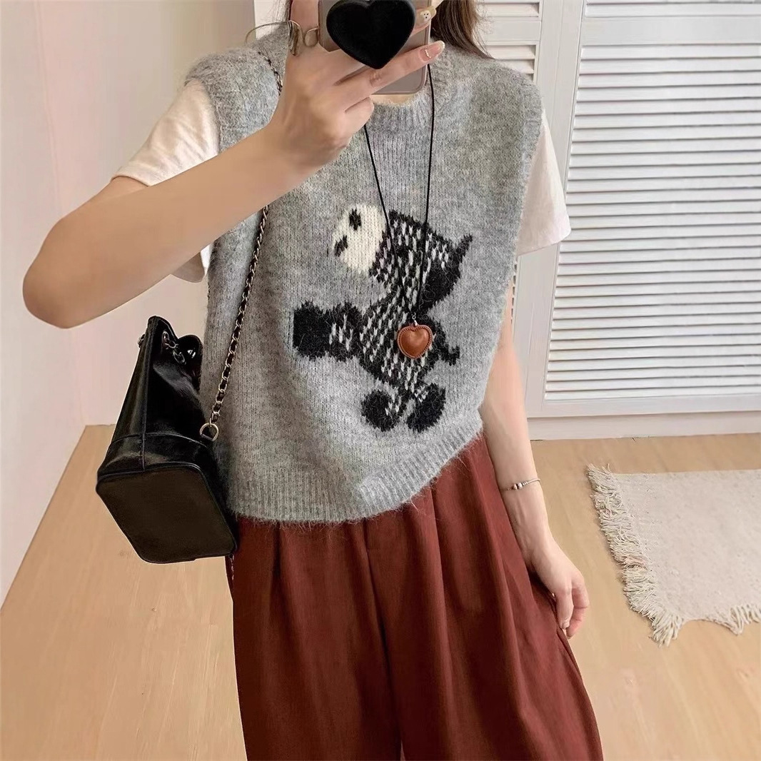 Women's Vintage Horse Jacquard Knit Vest Sleeveless Soft Layering Sweater Vest — imagen 4